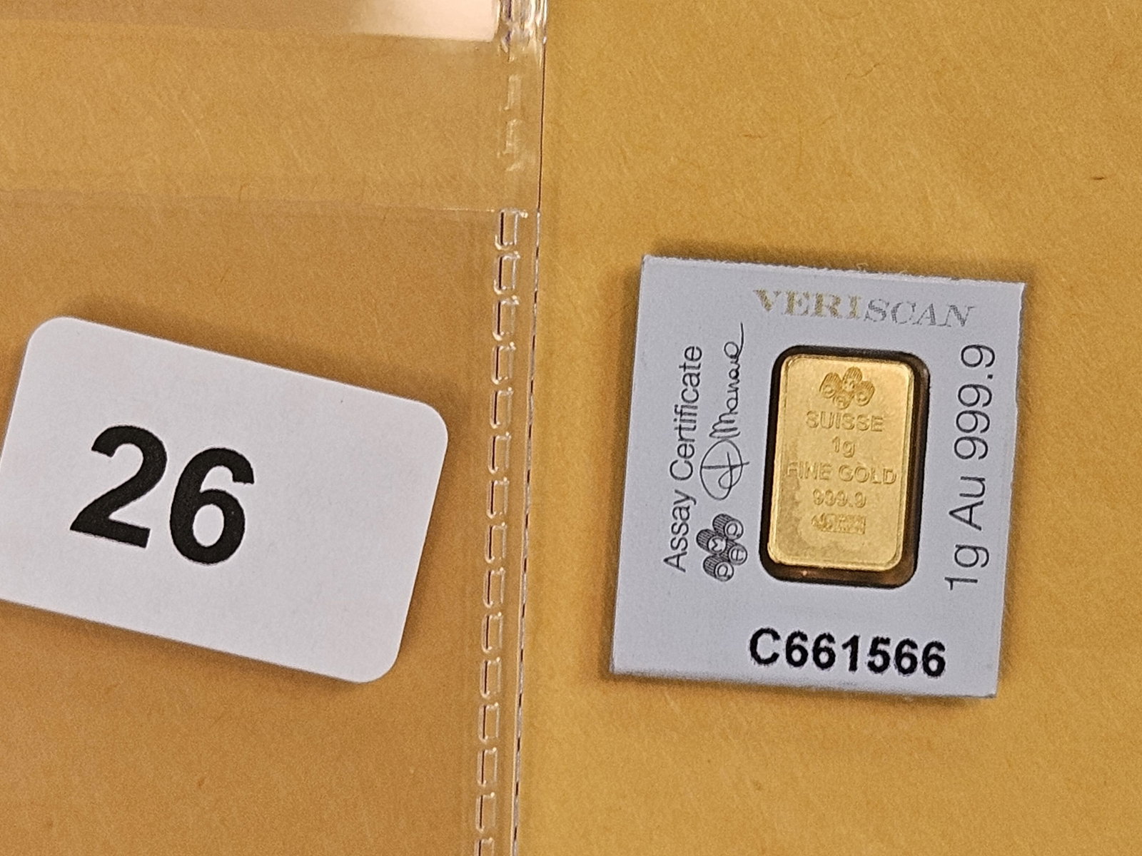 GOLD! PAMP SUISSE One Gram .9999 fine gold bar - 2