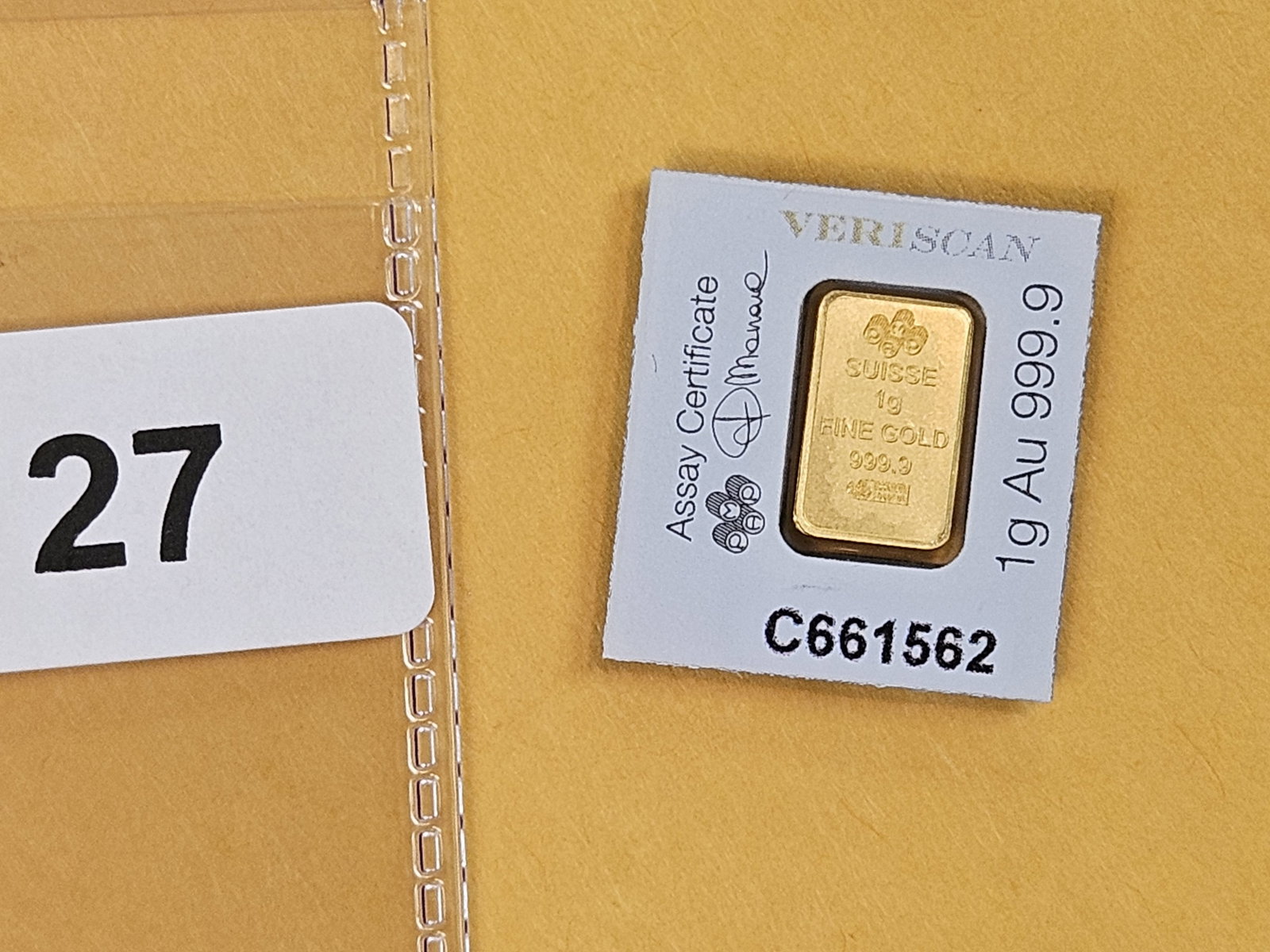 GOLD! PAMP SUISSE One Gram .9999 fine gold bar - 2