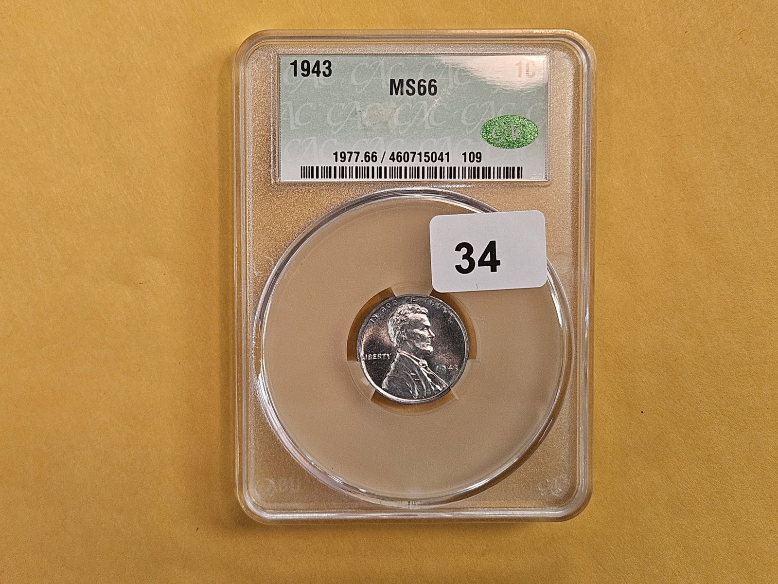 GEM! CACG 1943 Steel Wheat cent in Mint State 66 - 2