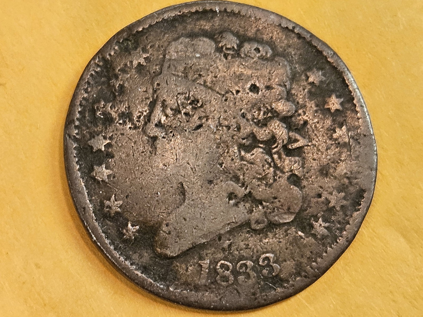1833 Classic Head half Cent: Well circulated