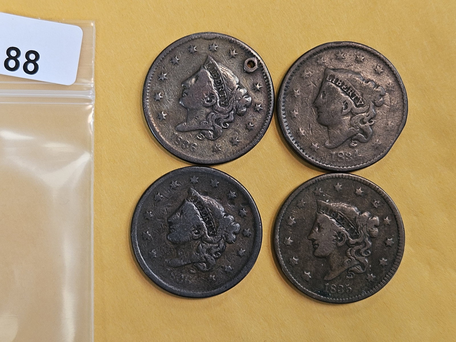 Four Large Cents: Mixed dates and grades