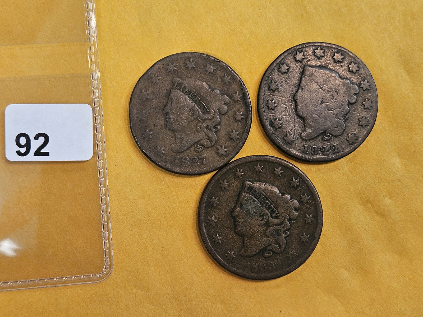 Three Coronet Head Large Cents: Mixed dates and grades