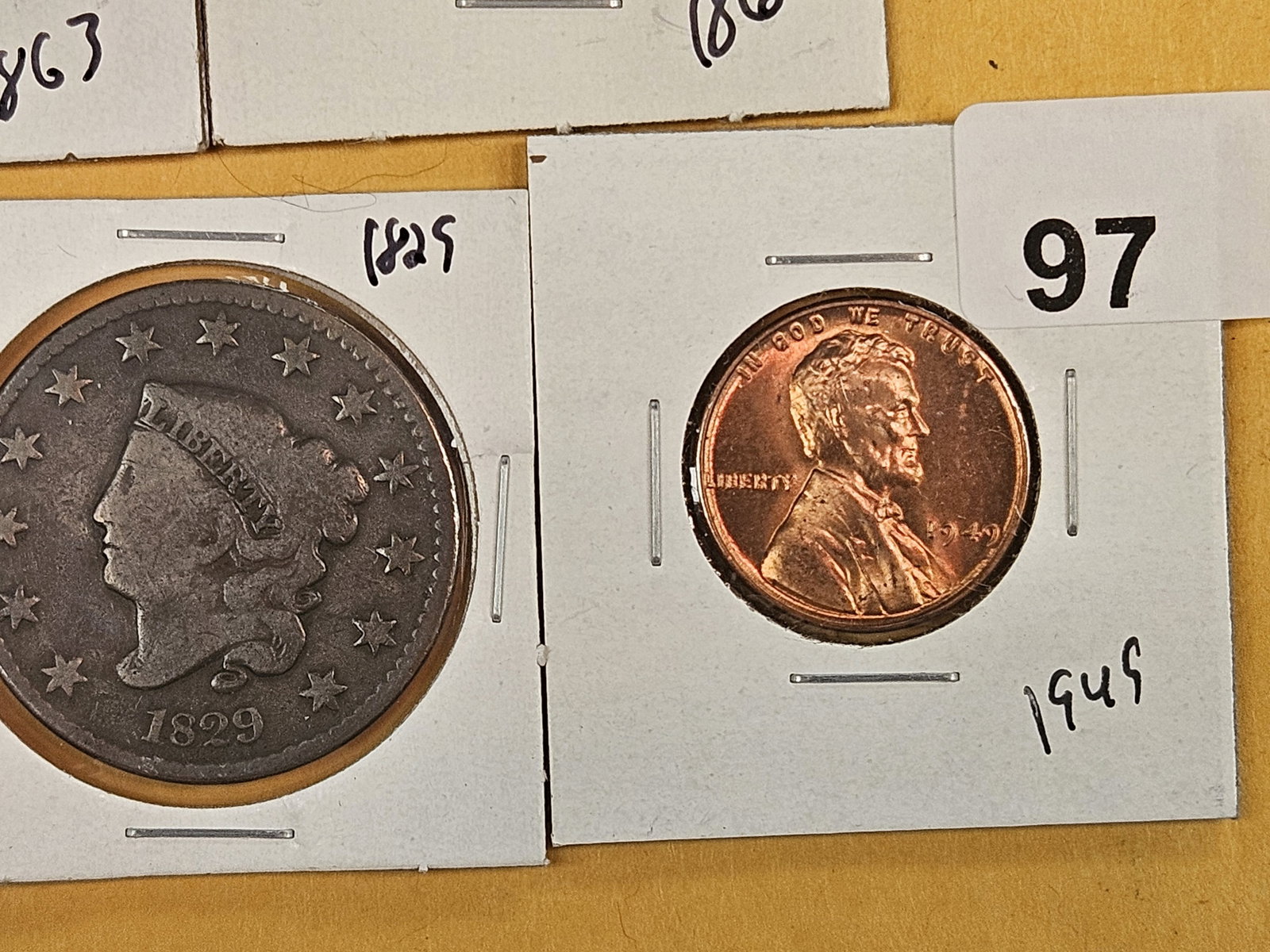 Five mixed large and small cents - 4