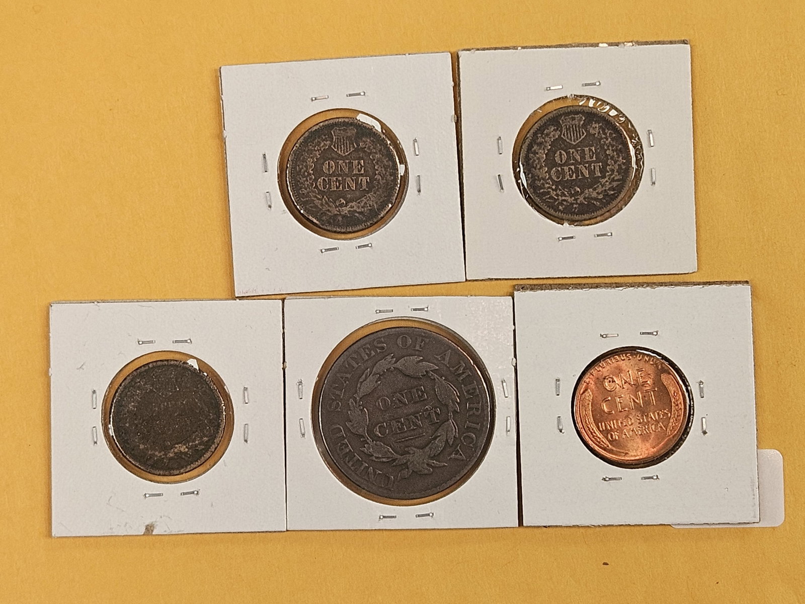 Five mixed large and small cents - 5