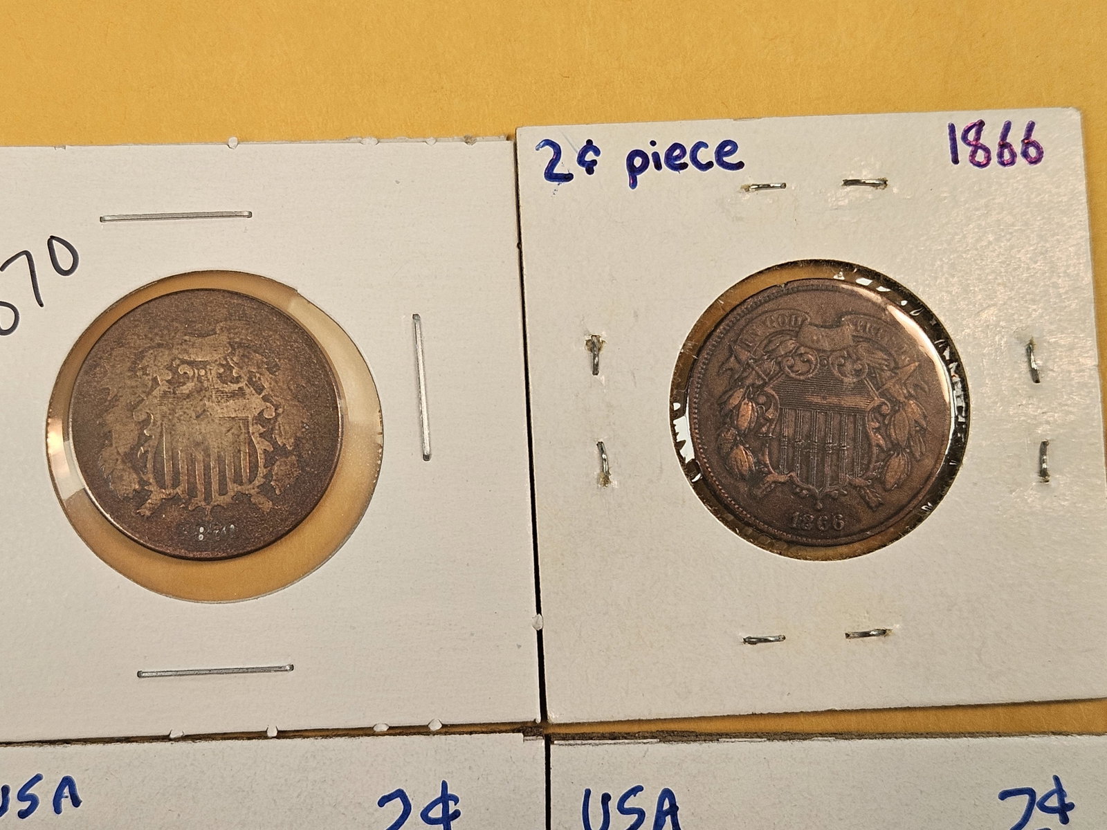 Five mixed 2-cent pieces - 2