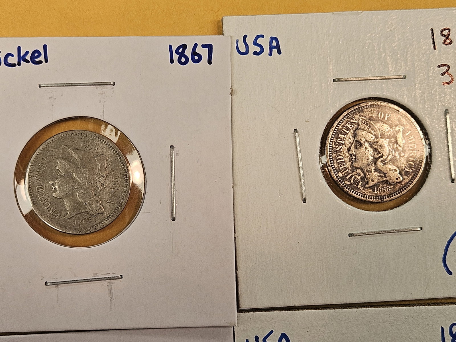 Four mixed 3-Cent Nickels - 2