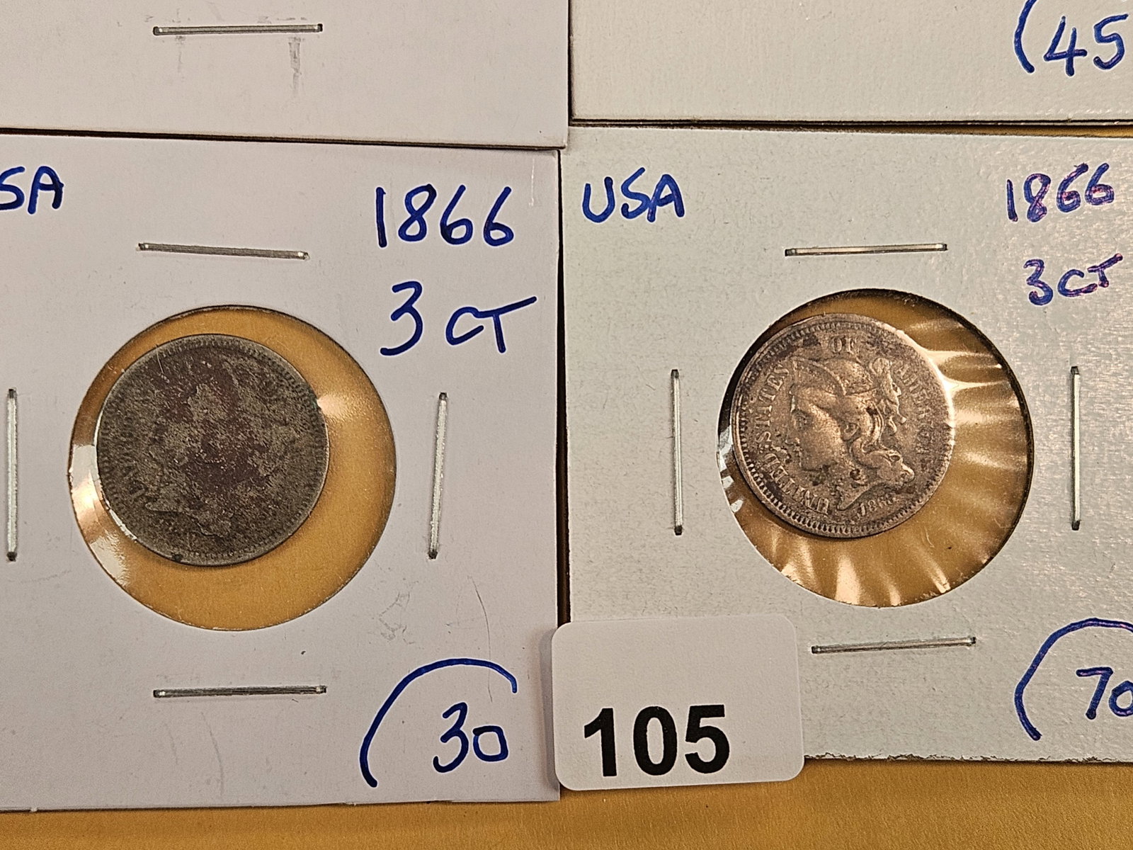 Four mixed 3-Cent Nickels - 3