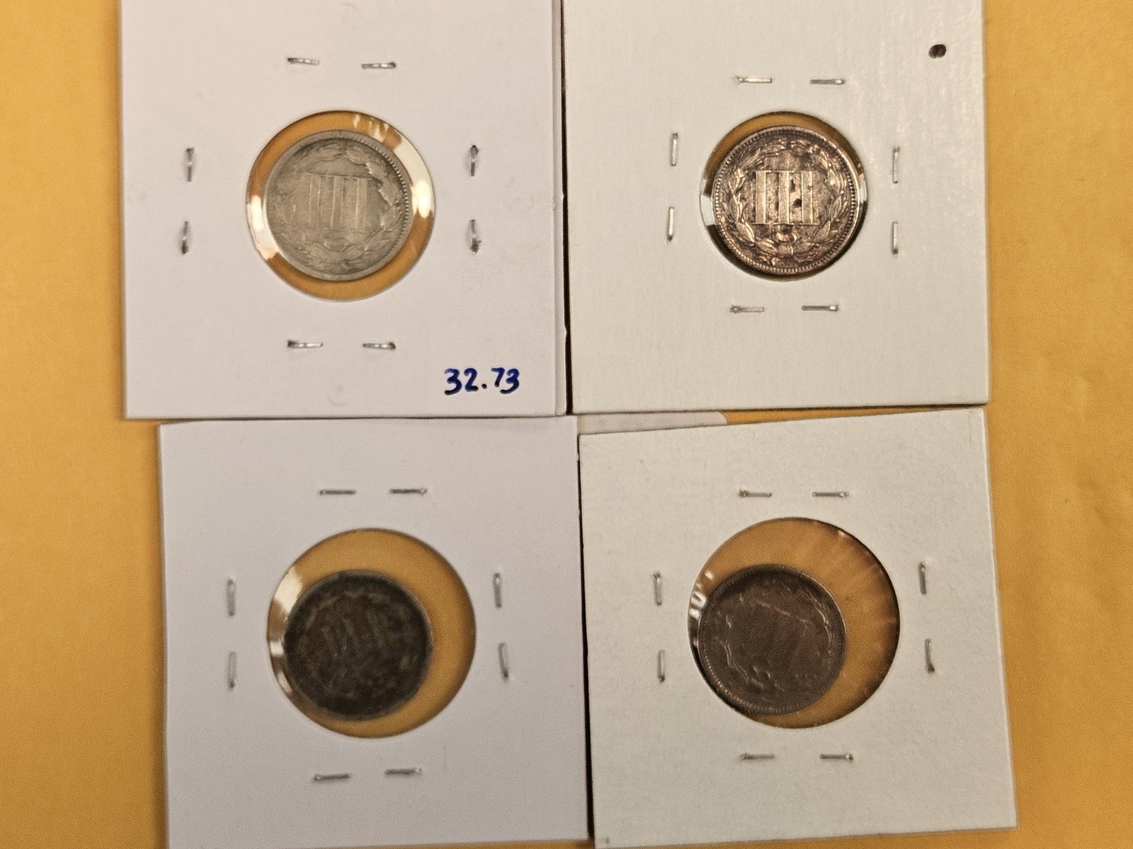 Four mixed 3-Cent Nickels - 4