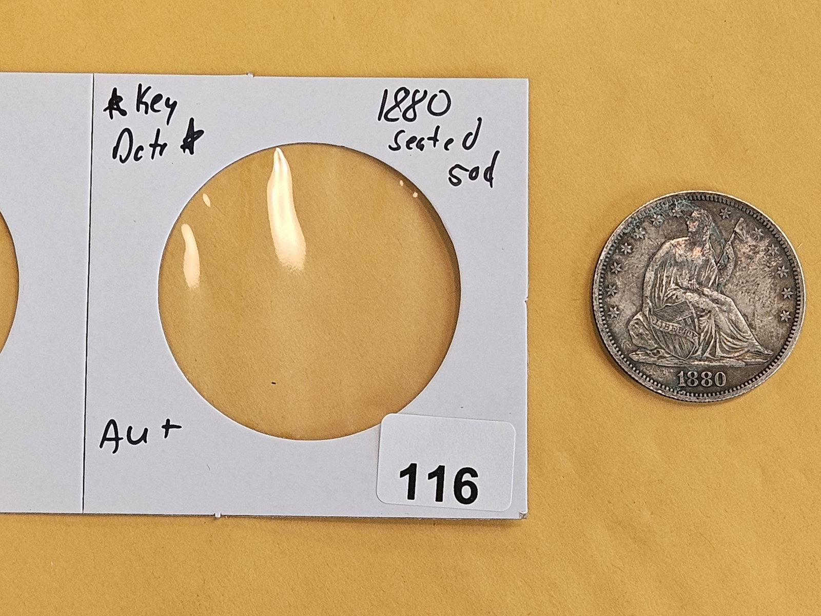 ** KEY DATE ** 1880 Seated Liberty silver Half Dollar in About Uncirculated plus - 2