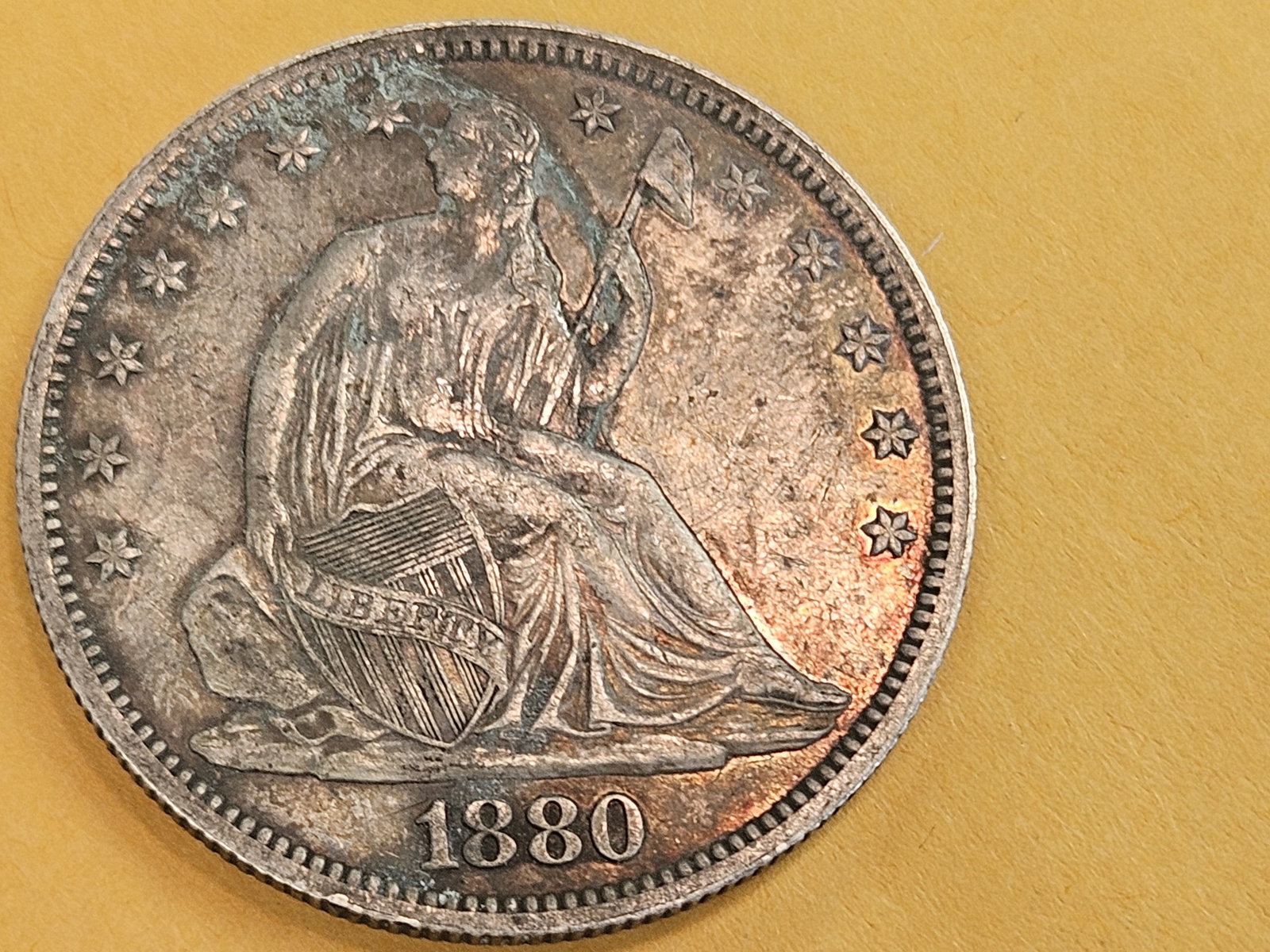 ** KEY DATE ** 1880 Seated Liberty silver Half Dollar in About Uncirculated plus - 4