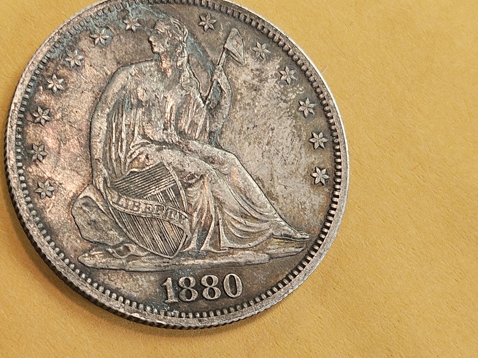 ** KEY DATE ** 1880 Seated Liberty silver Half Dollar in About Uncirculated plus - 5