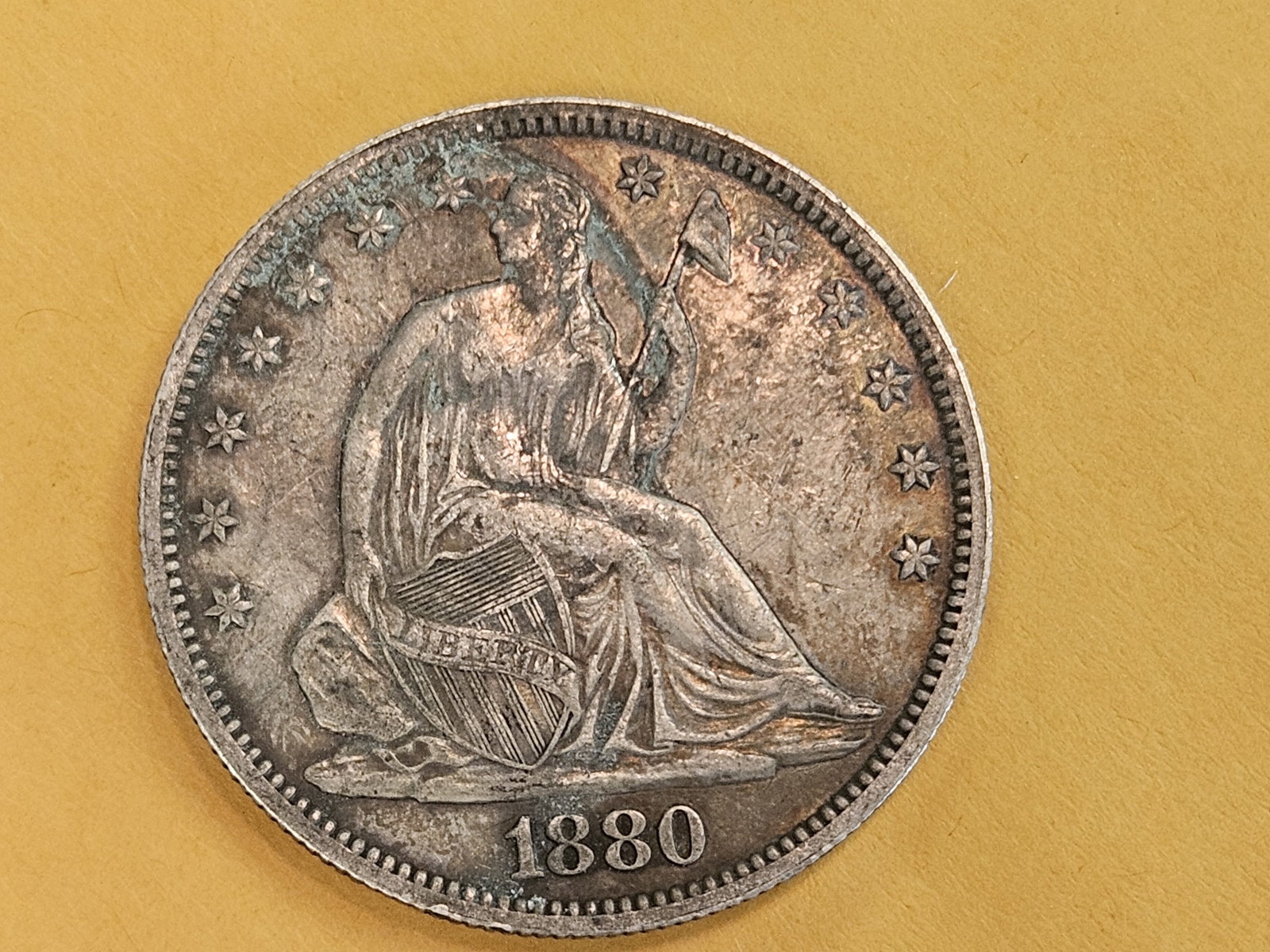 ** KEY DATE ** 1880 Seated Liberty silver Half Dollar in About Uncirculated plus - 7