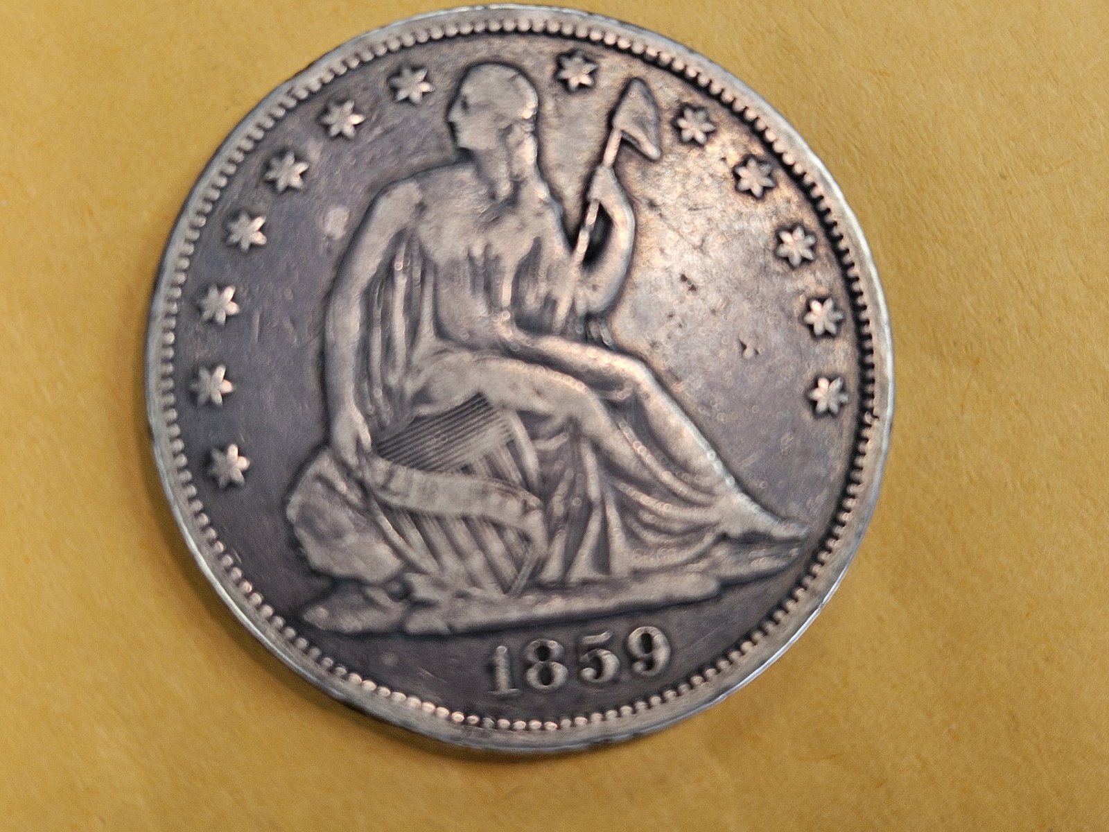 1859 Seated Liberty silver Half Dollar in Very Fine plus - 3