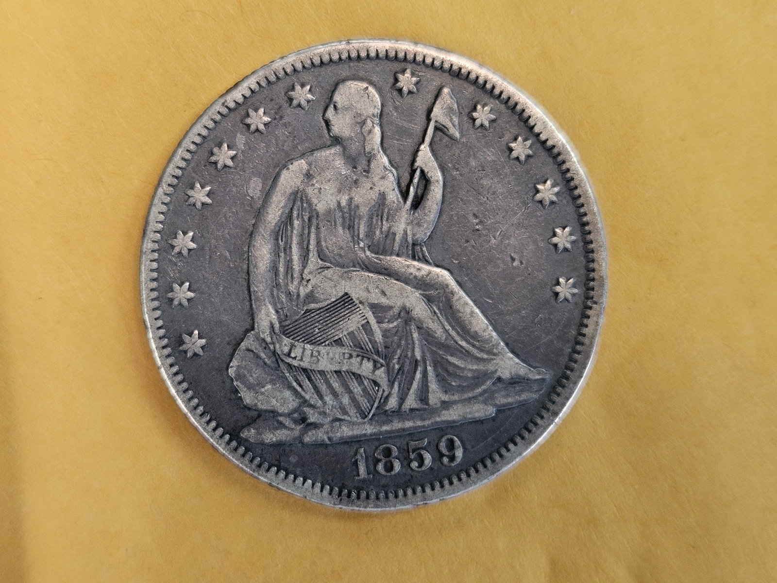 1859 Seated Liberty silver Half Dollar in Very Fine plus - 4