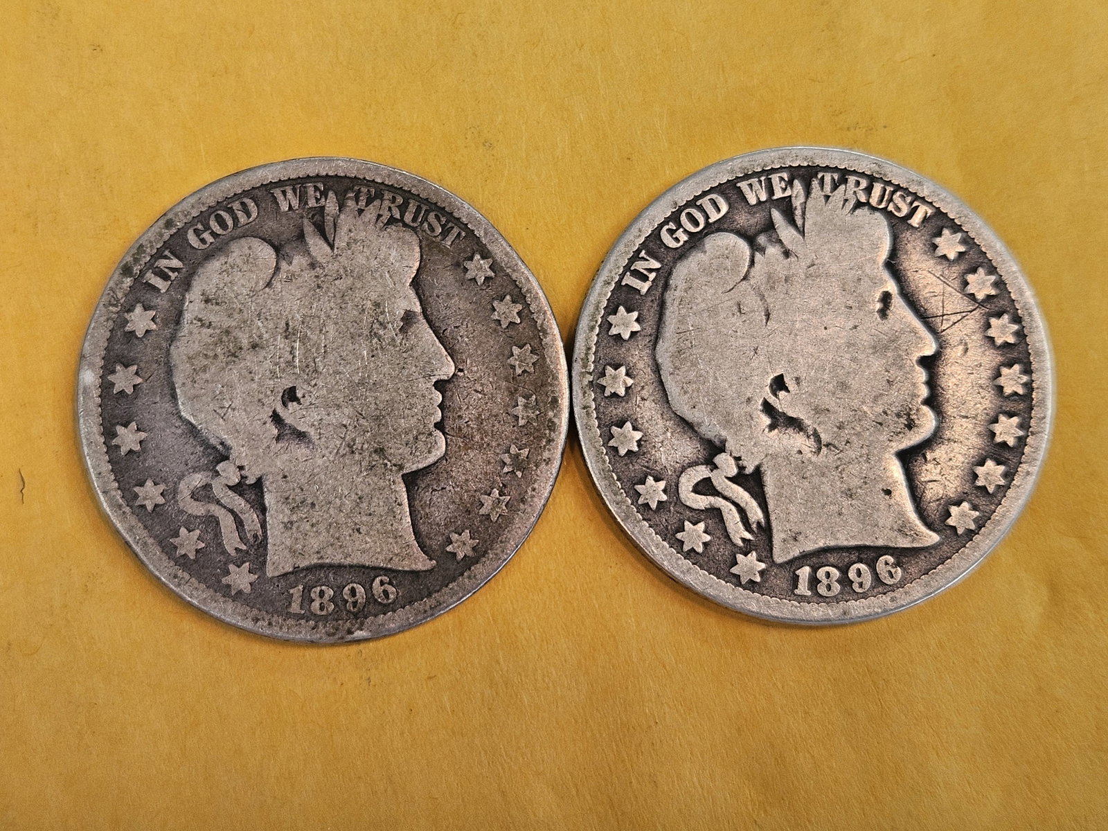 Two Better Date Barber silver Half Dollars: 1896 and 1896-O