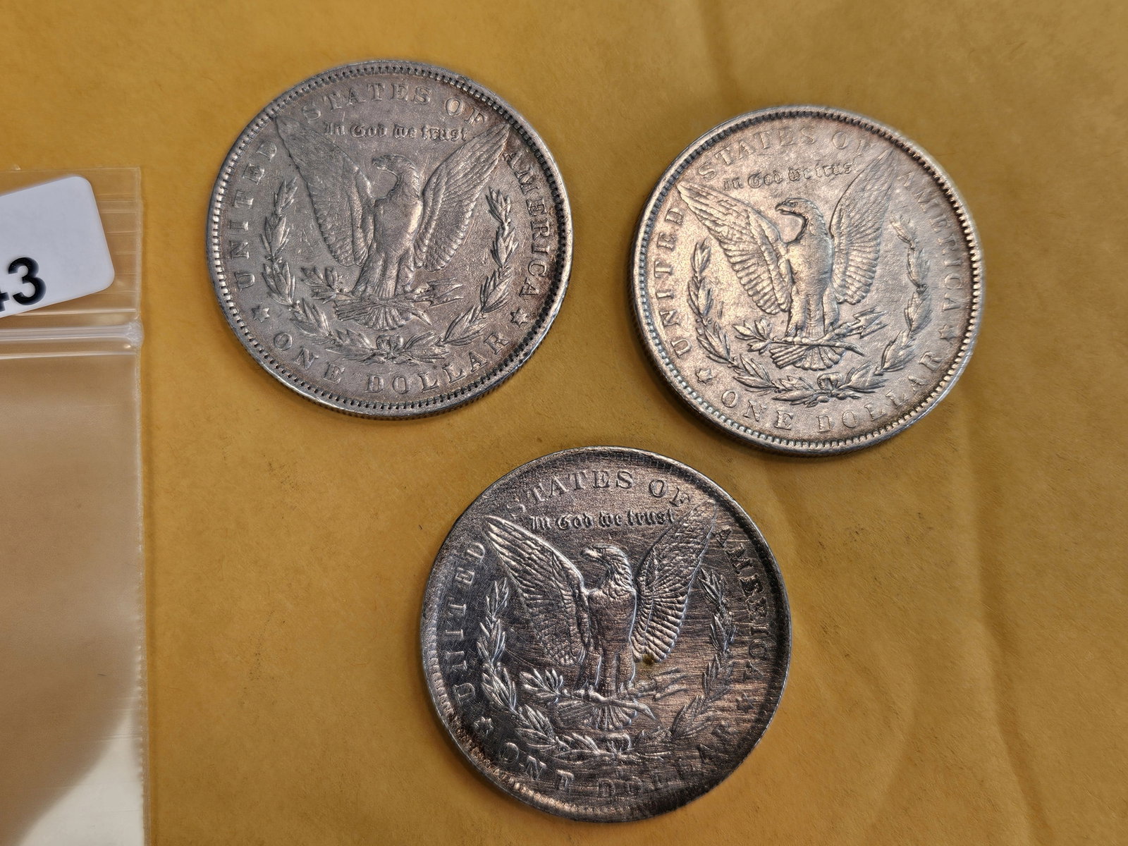 Three mixed Morgan Silver Dollars - 2