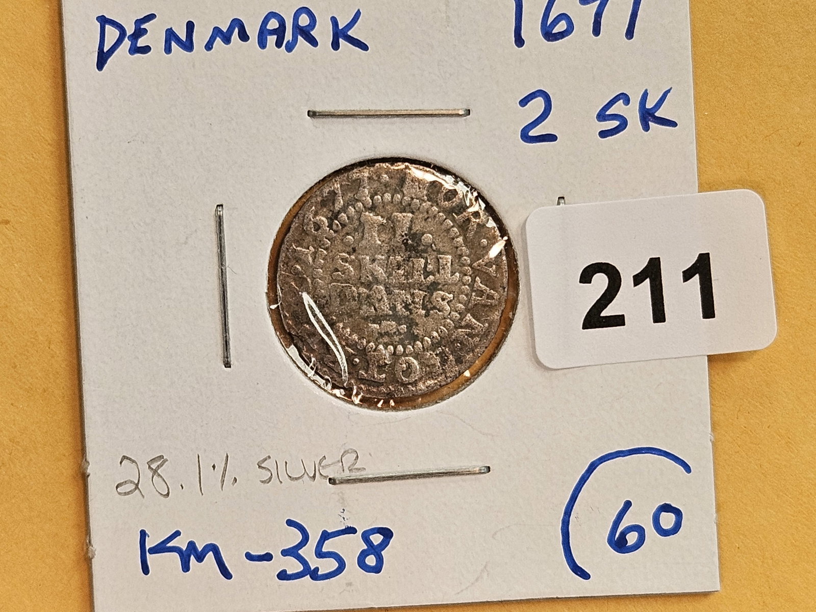 1677 Denmark silver 2 skilling - 2