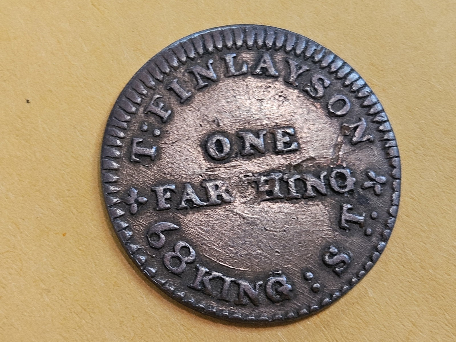 * Scarce * Scotland copper one farthing token - 4