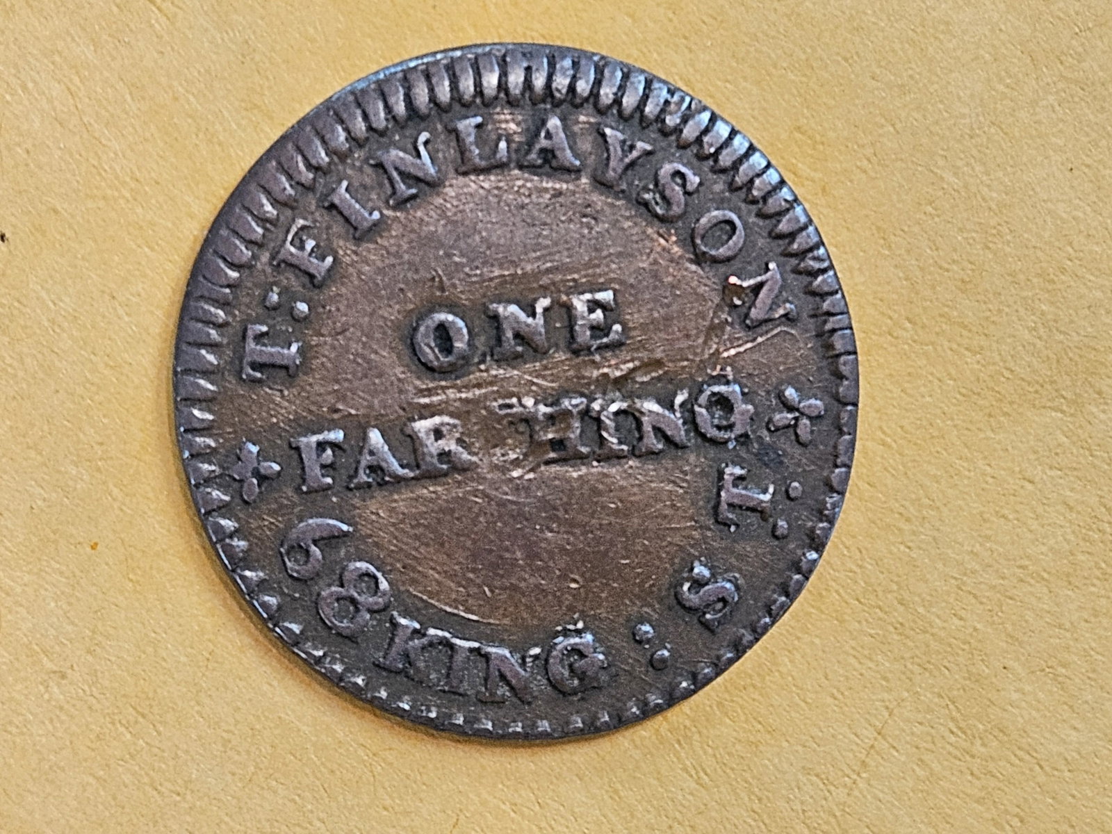 * Scarce * Scotland copper one farthing token - 5