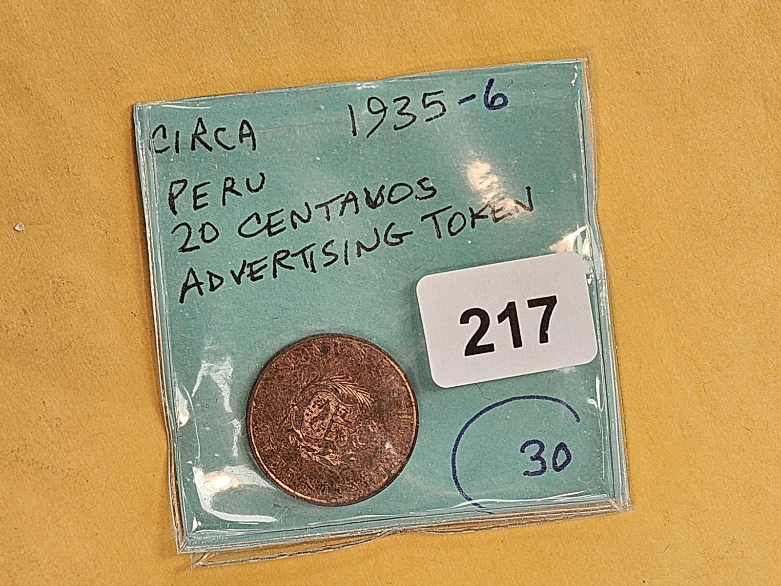 Brilliant Uncirculated Red 1935 Peru 20 centavos - 2