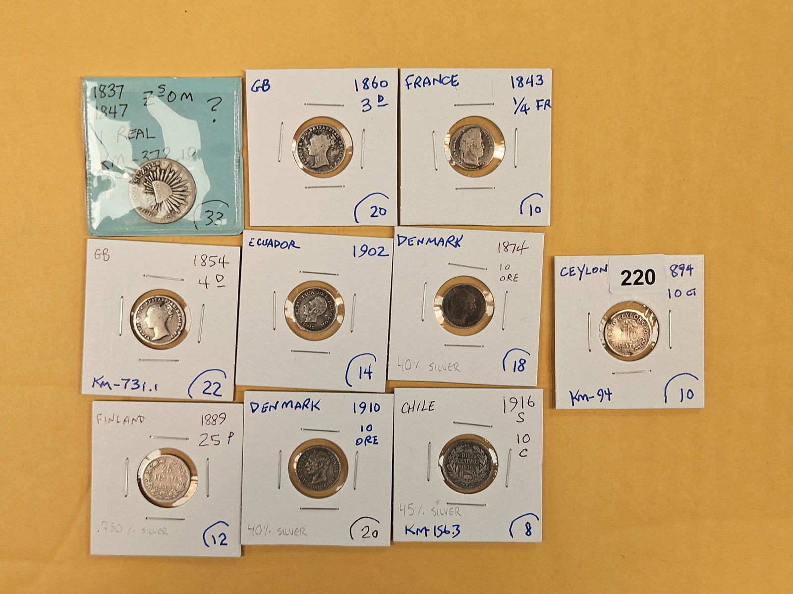 Ten mixed, little better, silver World coins: From all over
