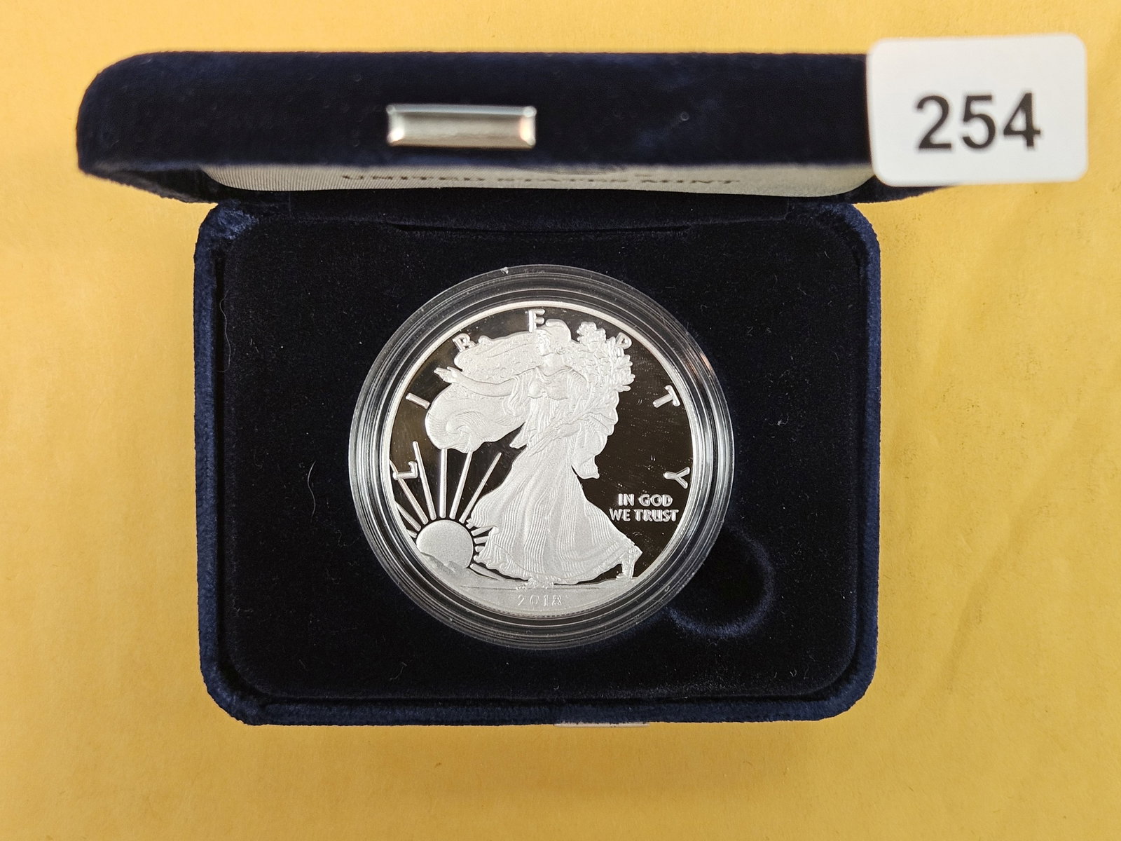 GEM Proof Deep Cameo 2018 American Silver Eagle: In original box, but no outer case or COA