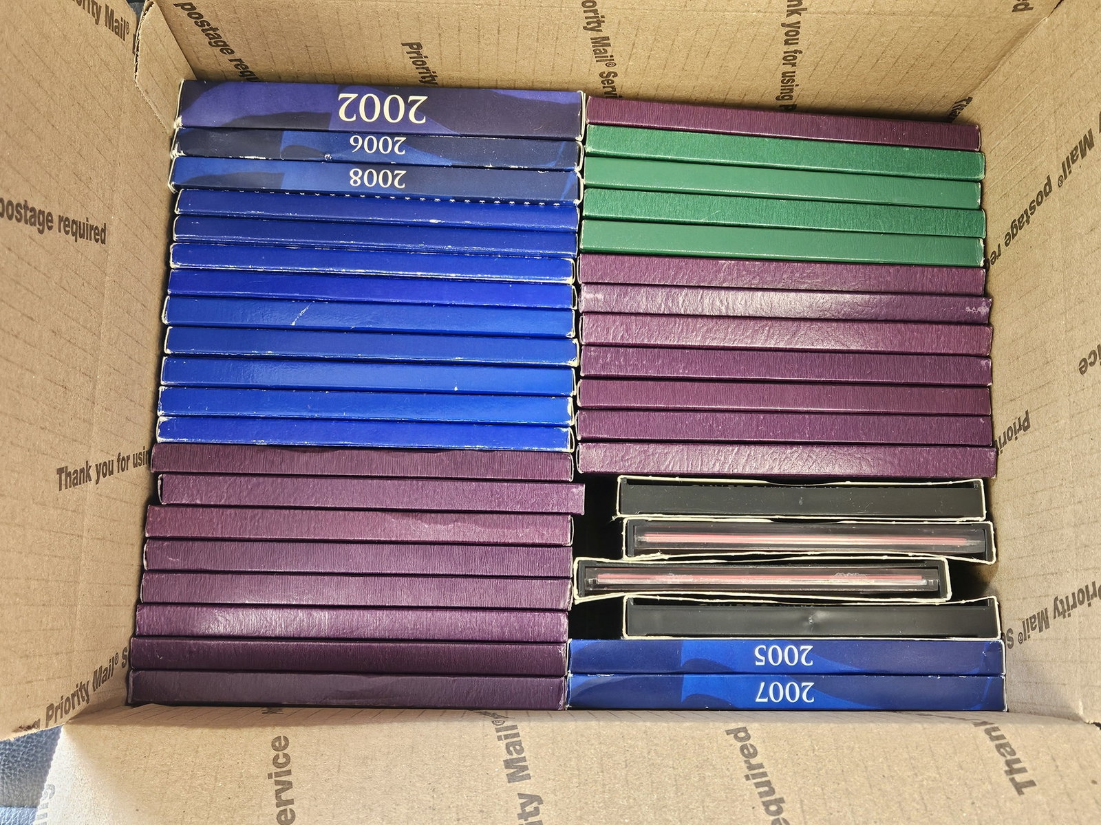 Thirty-eight US Proof Sets: Ships separately in a Flat Rate Medium Box. Some Duplicates. Mixed. No Combined shipping