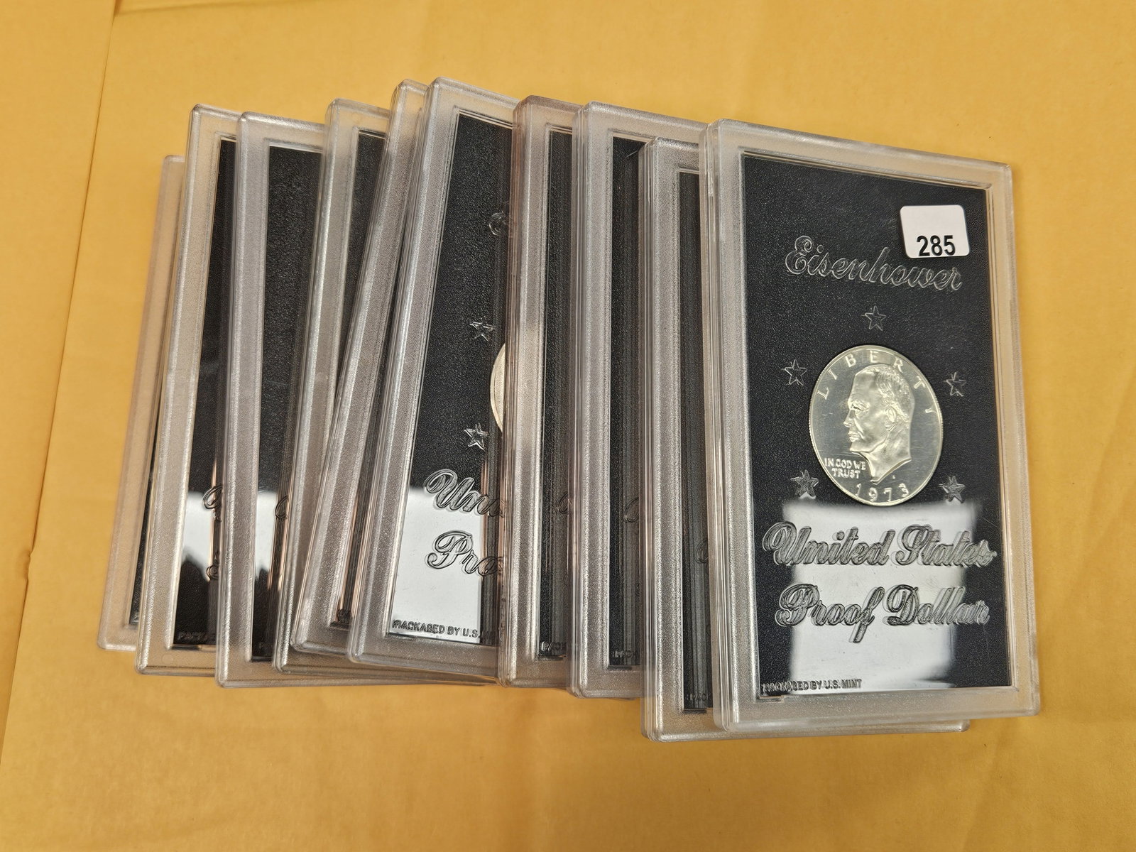 Ten US SILVER Proof Eisenhower Dollars: All in GSA Hard Packs. No outer boxes