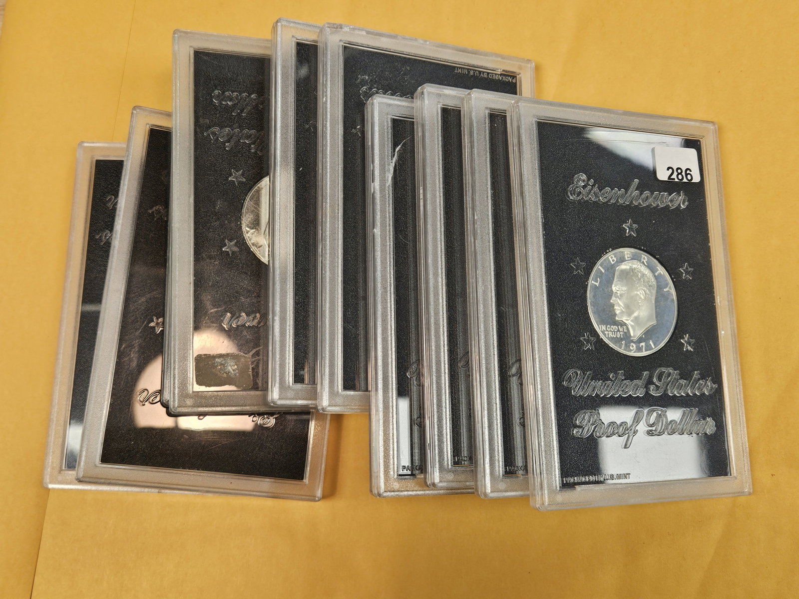Ten US SILVER Proof Eisenhower Dollars: All in GSA Hard Packs. No outer boxes