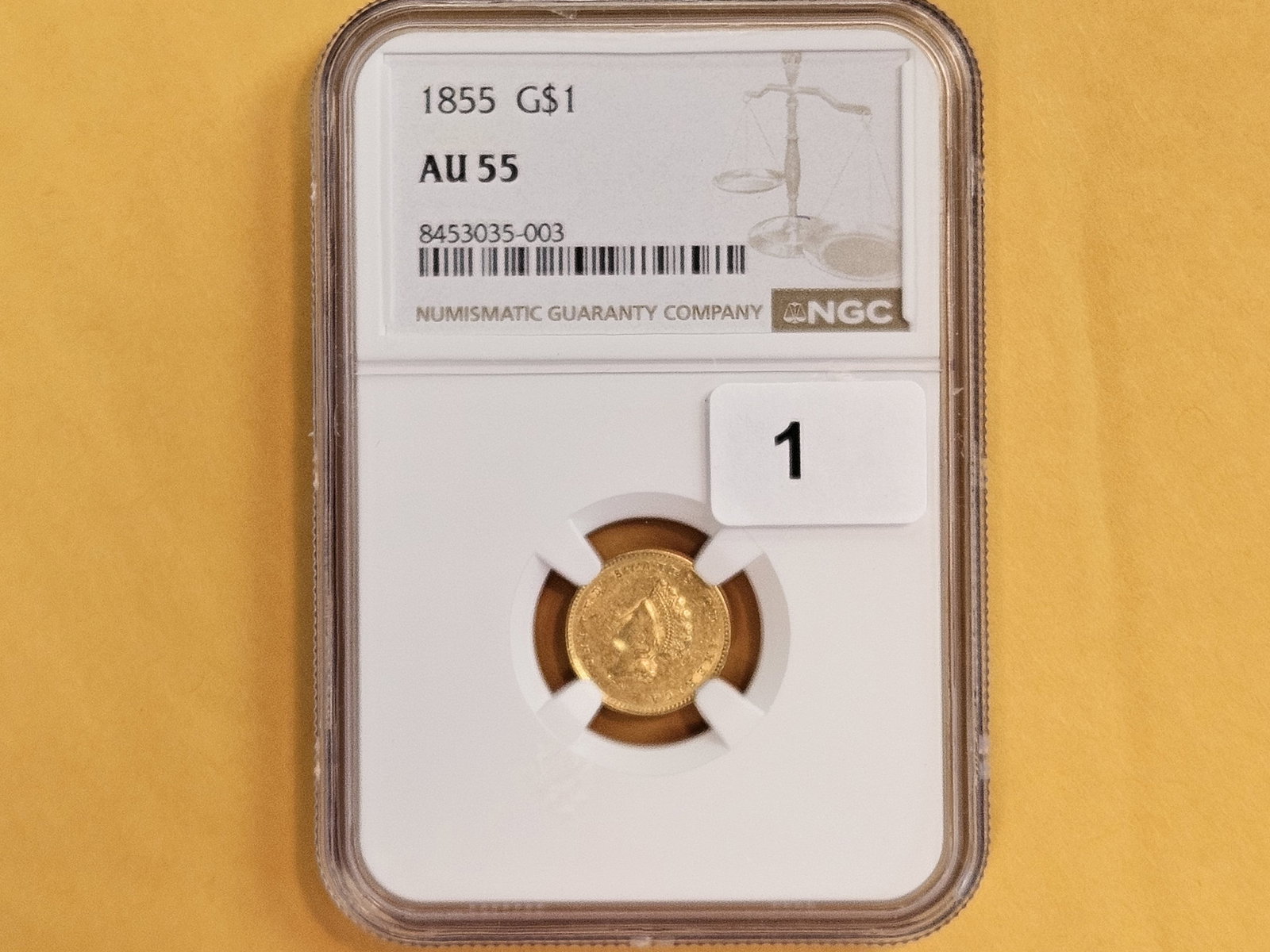 GOLD! NGC 1885 Gold Dollar in Brilliant About Uncirculated - 55 - 2