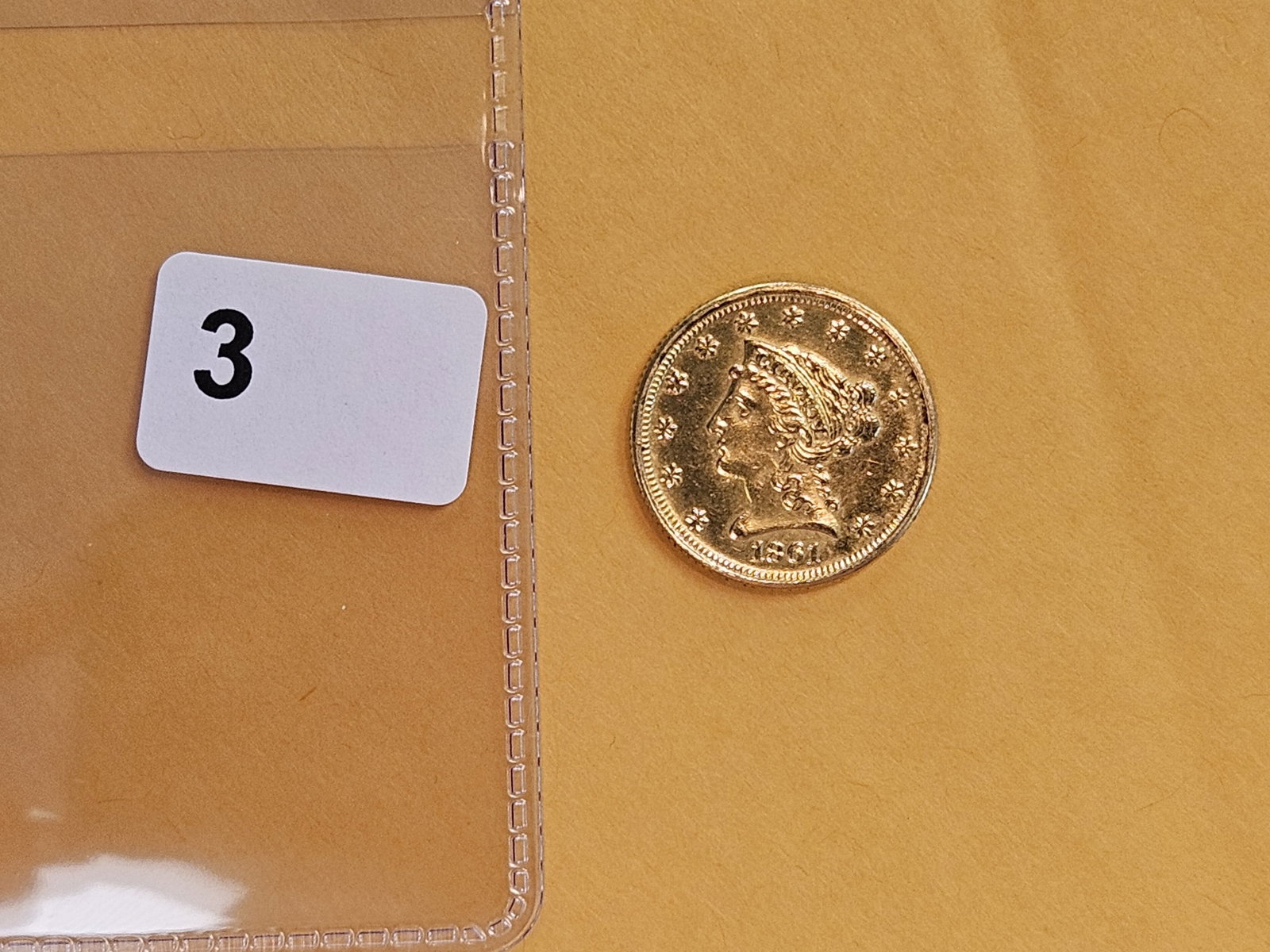 GOLD! Brilliant About Uncirculated 1861 Gold $2.5 Dollar Quarter Eagle - 2
