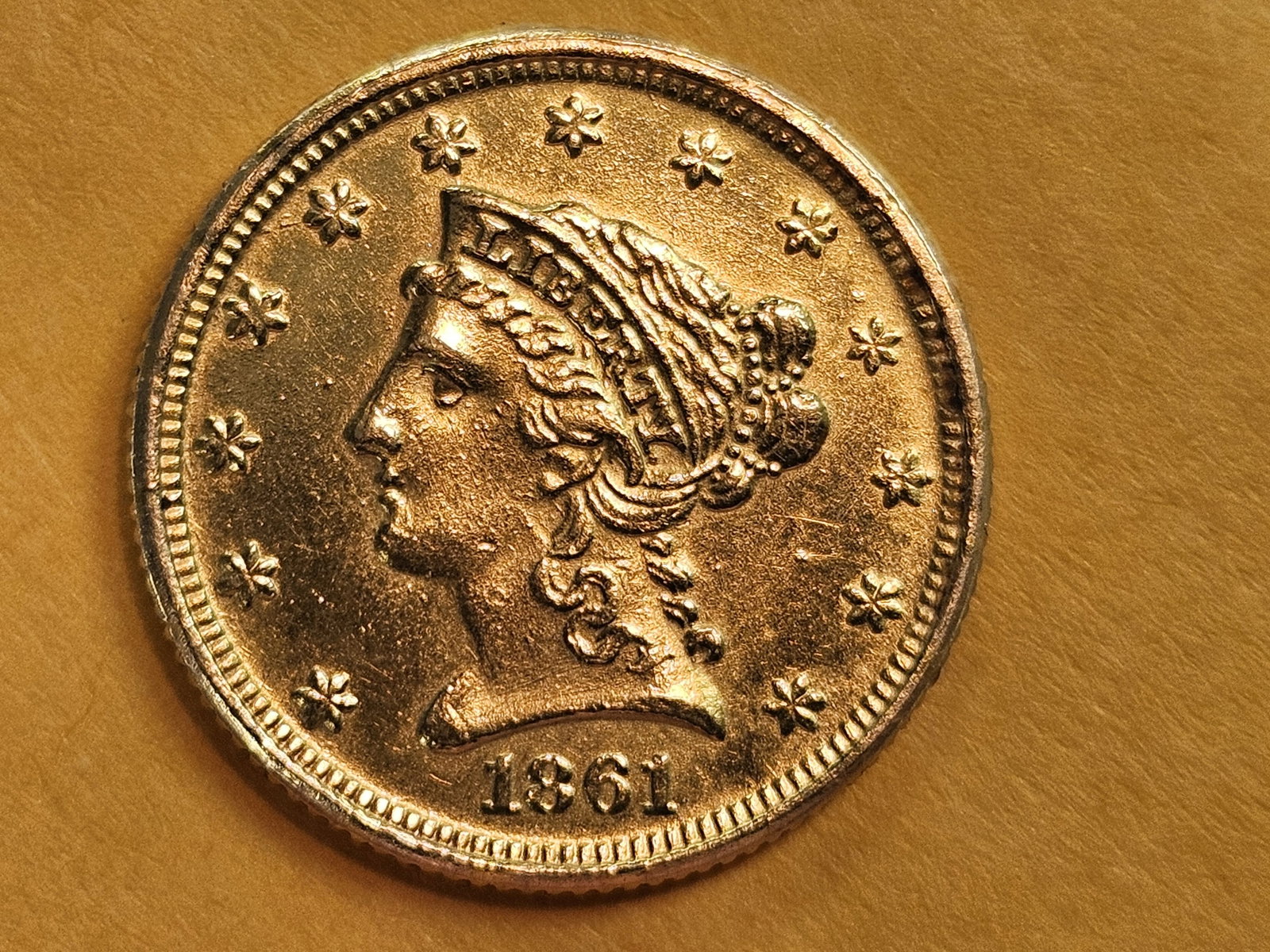 GOLD! Brilliant About Uncirculated 1861 Gold $2.5 Dollar Quarter Eagle - 3