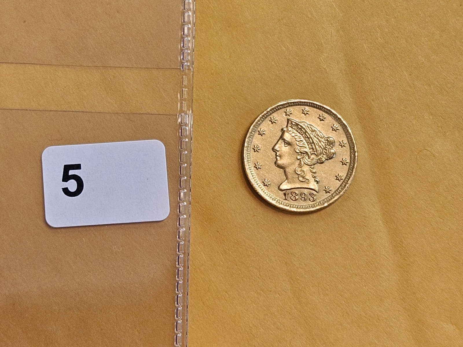 GOLD! Brilliant About Uncirculated 1893 Gold Liberty Head $2.5 Dollars - 2