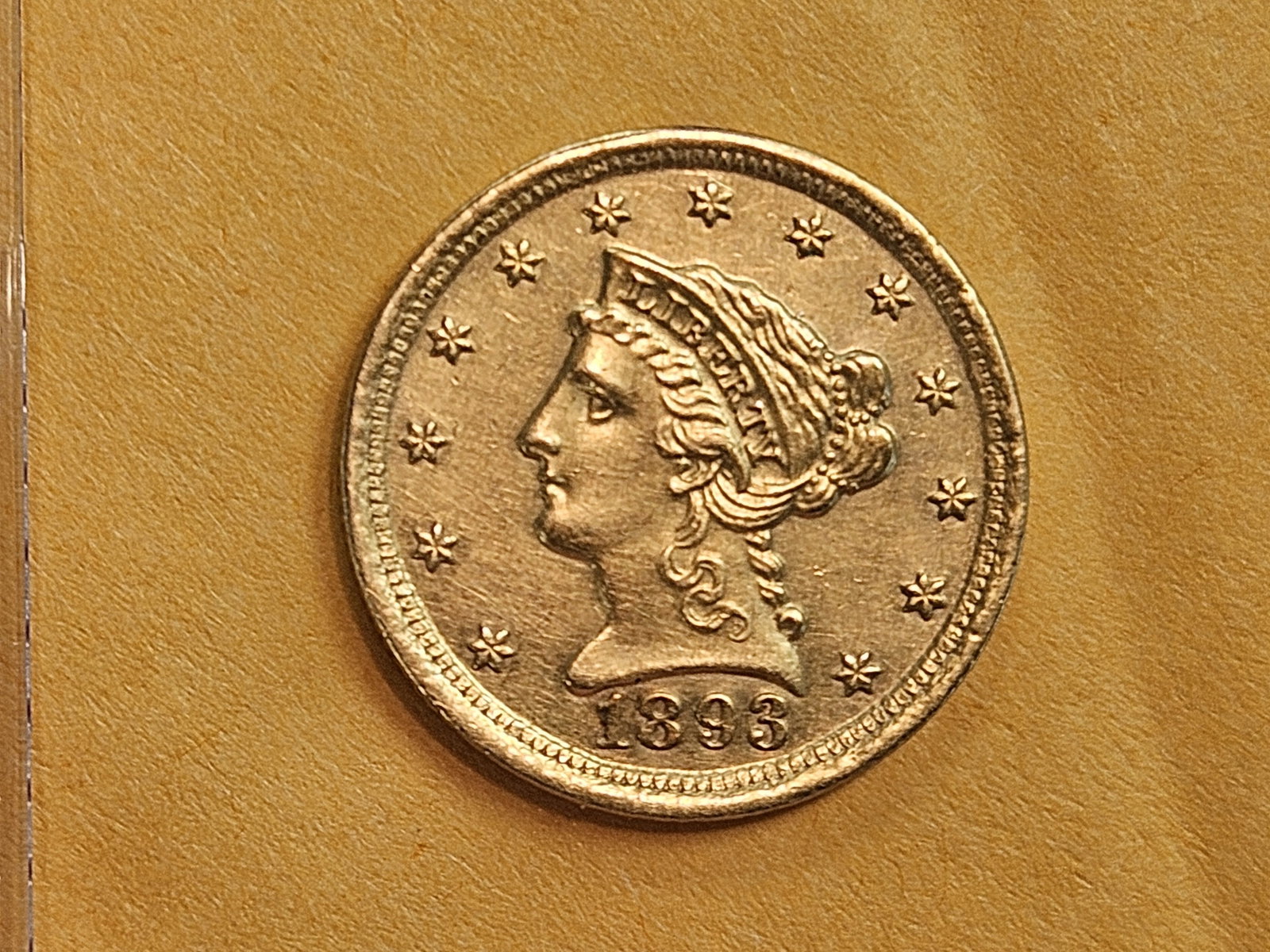 GOLD! Brilliant About Uncirculated 1893 Gold Liberty Head $2.5 Dollars - 4
