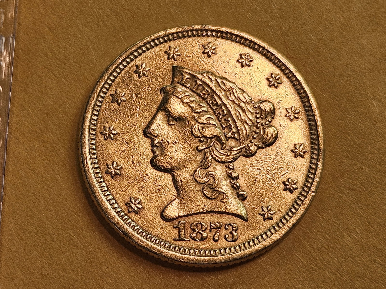 GOLD! Brilliant About Uncirculated 1873 Gold Liberty Head $2.5 Dollars: Quarter Eagle
