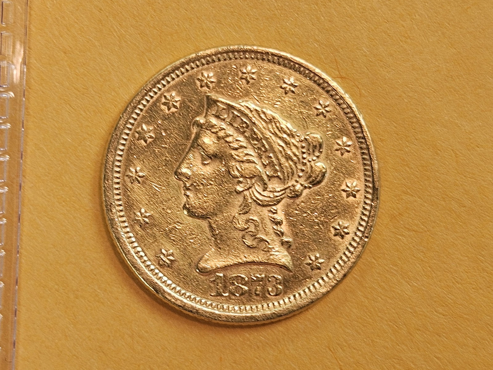 GOLD! Brilliant About Uncirculated 1873 Gold Liberty Head $2.5 Dollars - 3