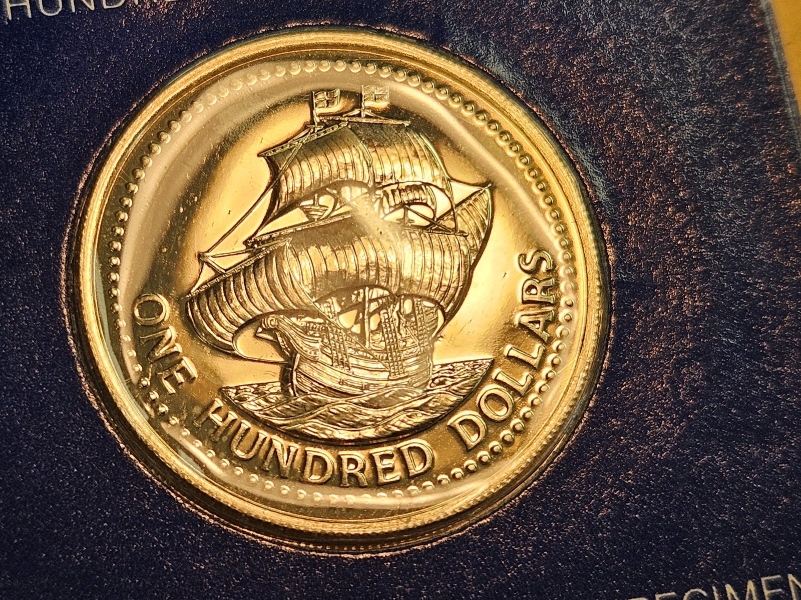 GOLD! GEM Proof Deep Cameo 1975 Barbados Gold $100 Dollars - 3
