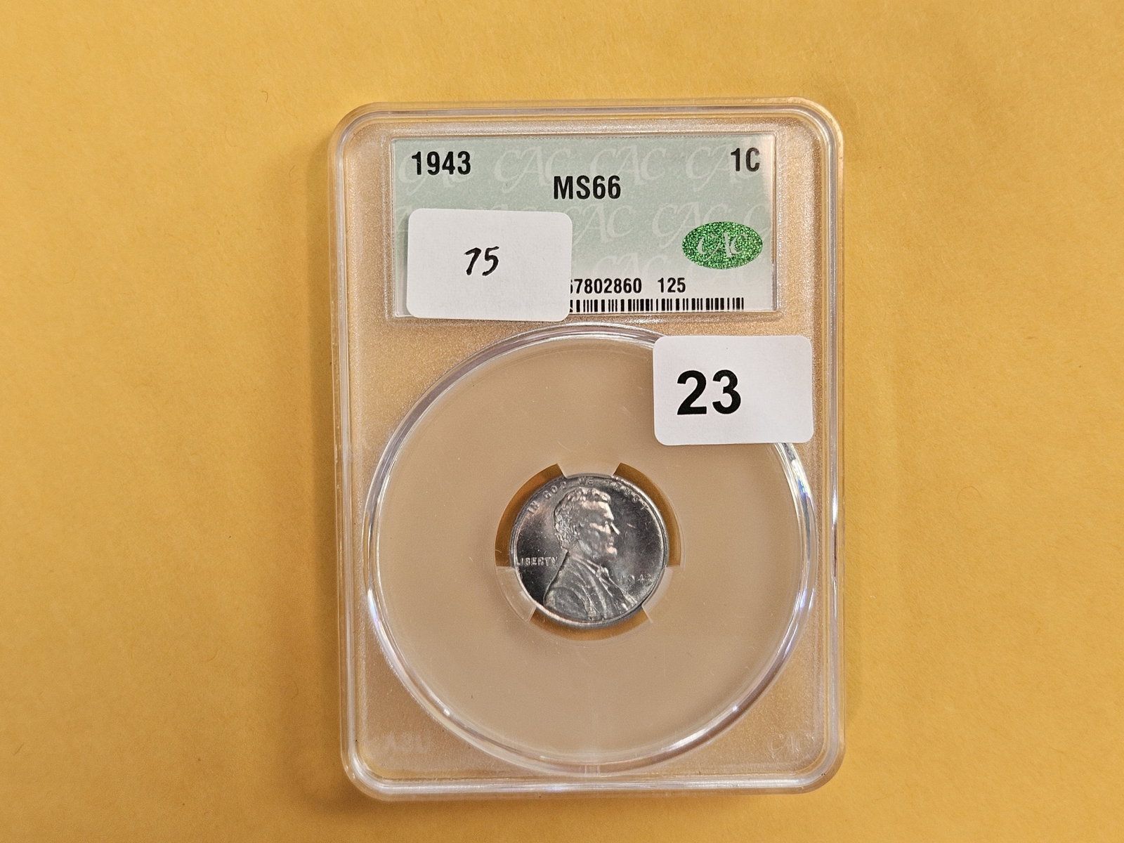 GEM! CACG 1943 Steel Wheat cent in Mint State 66 - 2