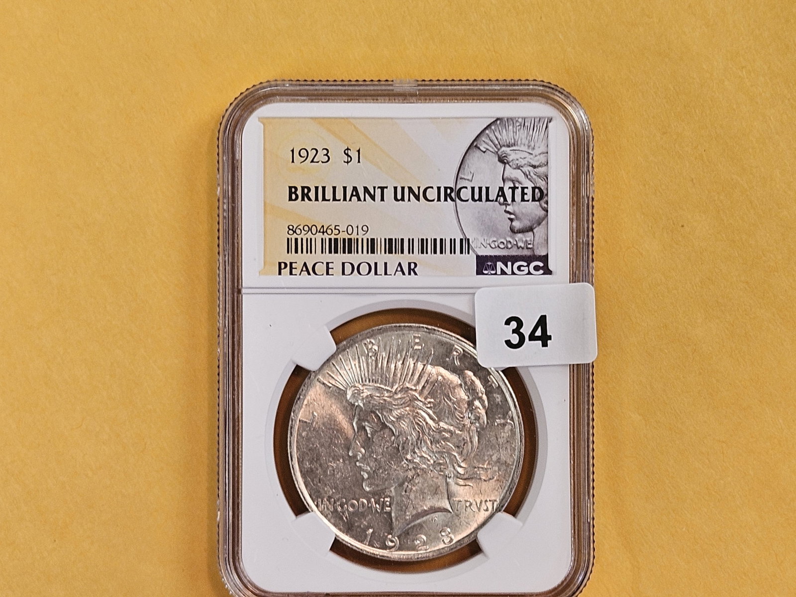 NGC 1923 Peace Silver Dollar: Brilliant Uncirculated.