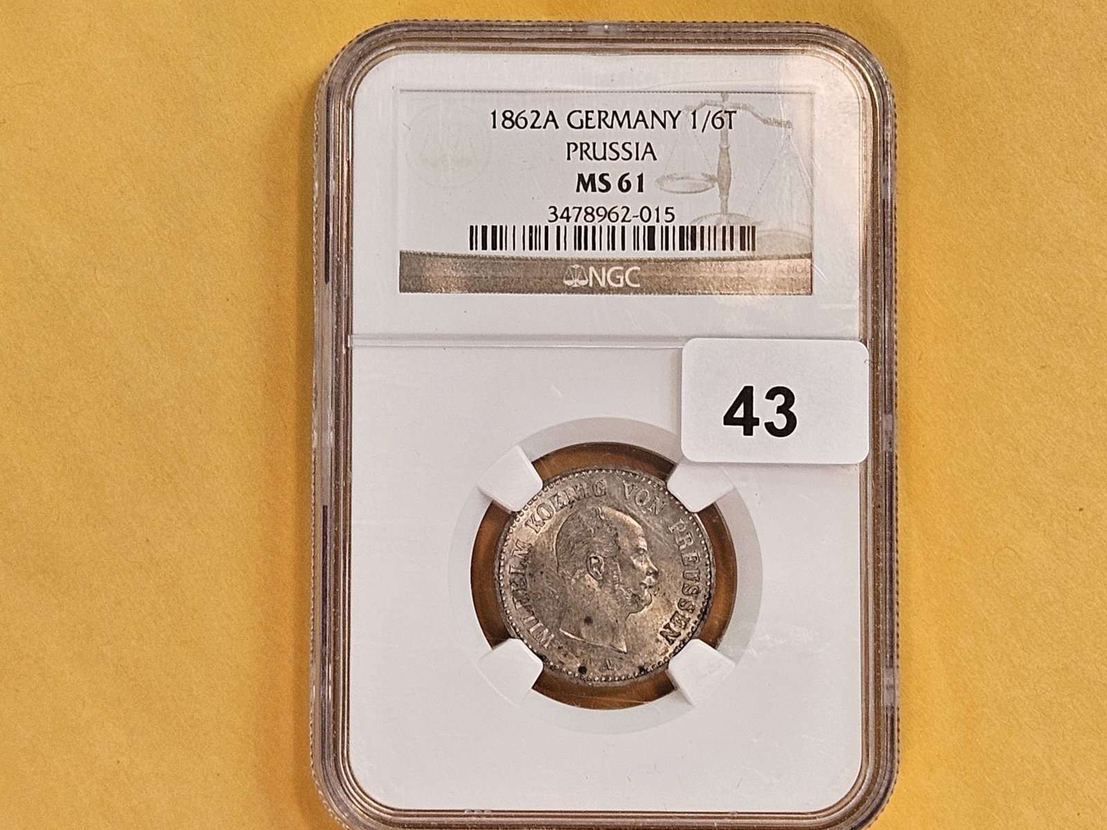 NGC 1862-A German States Prussia 1/6 Thaler in Mint State 61 - 2