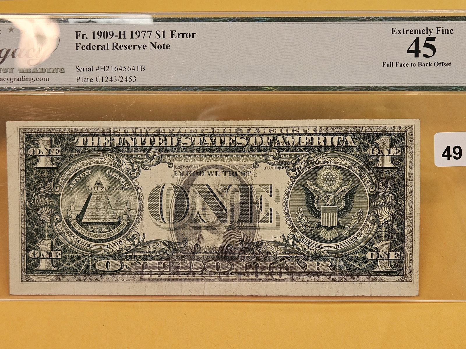 BEP ERROR! Legacy Grading 1977 One Dollar in XF-45 - 2