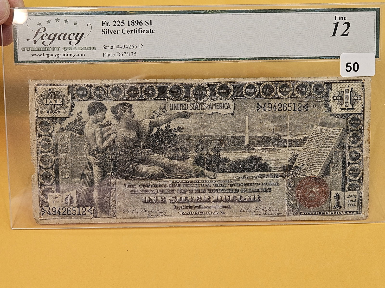 LEGACY Grading 1896 One Dollar Silver Certificate in Fine - 12 - 2