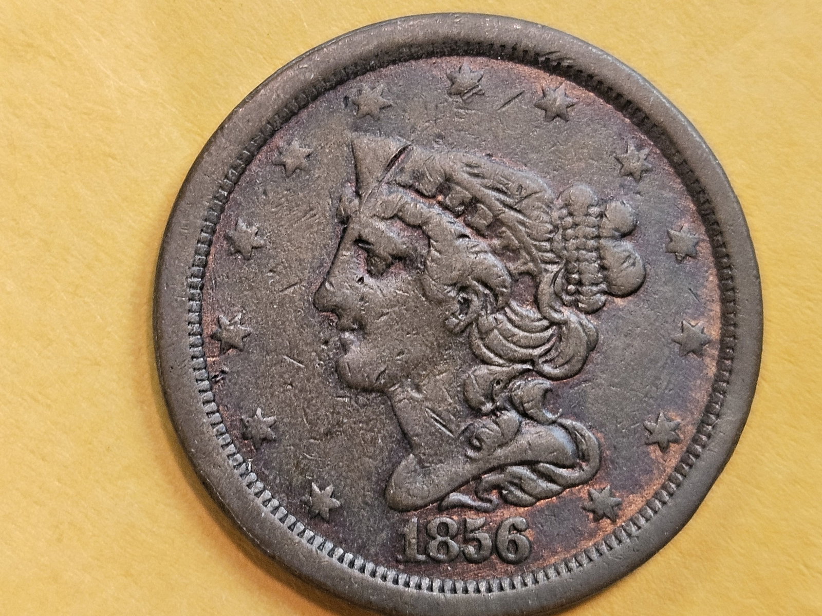 1856 Braided Hair Half Cent in Fine - 3