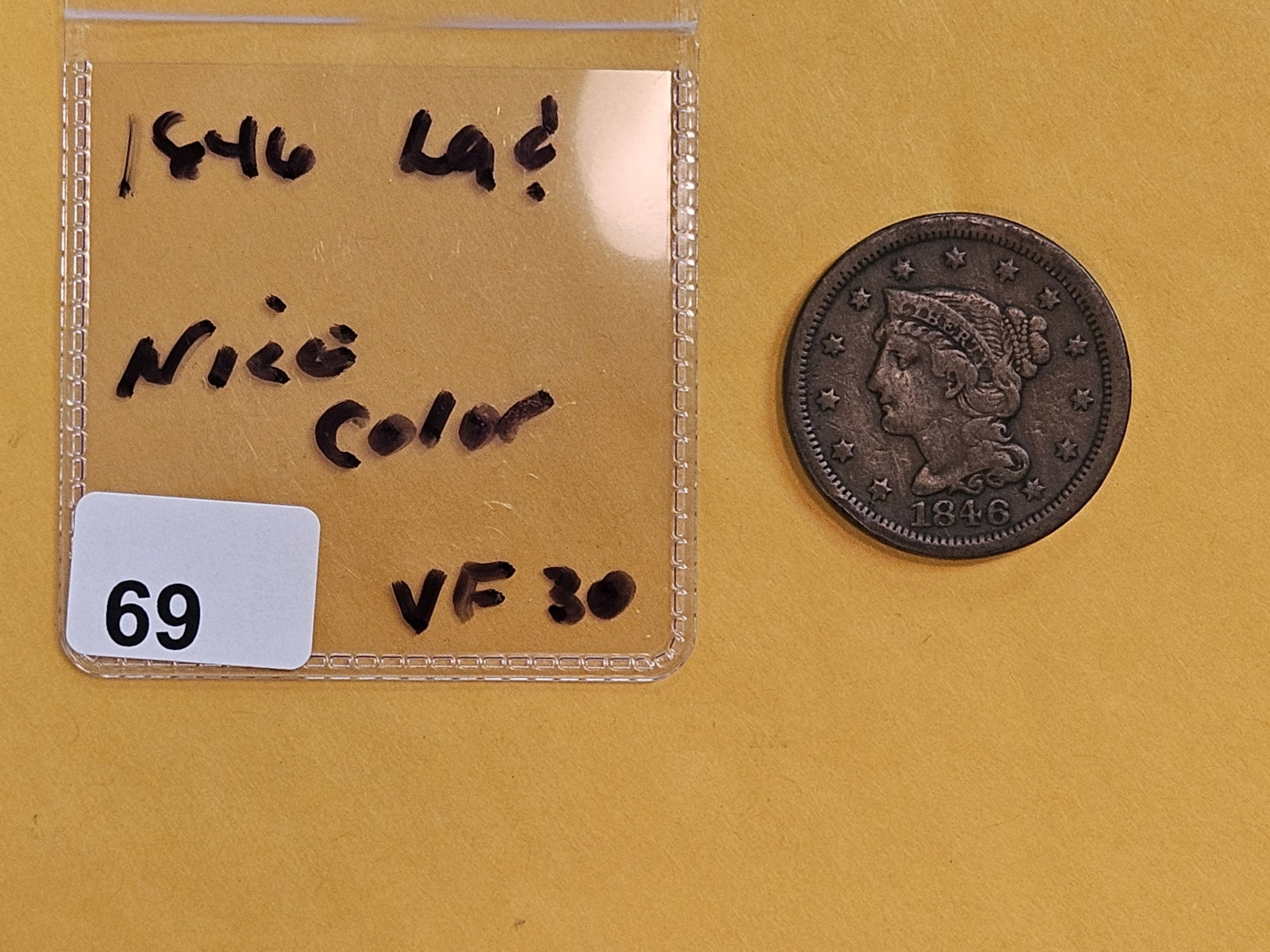 1846 Braided Hair large cent in Very Fine plus - 2