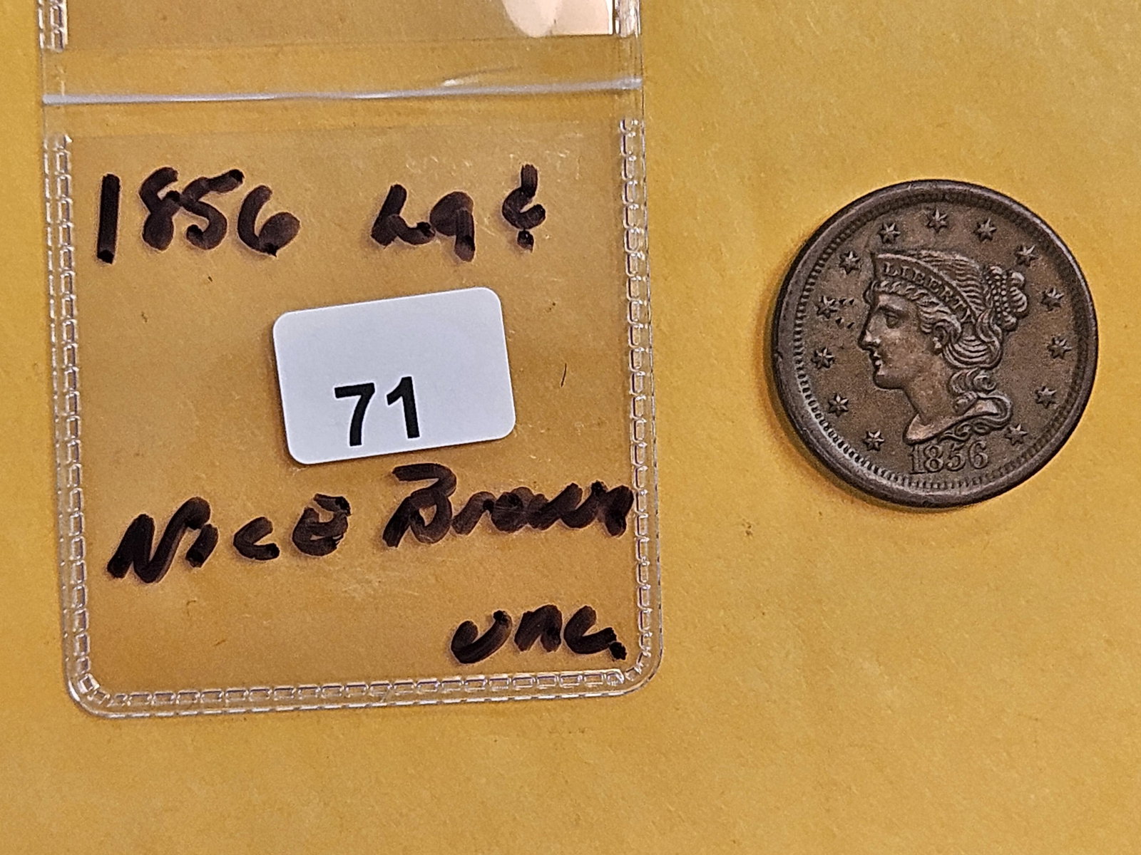 * Choice Brown Uncirculated 1856 Braided Hair Large cent - 2
