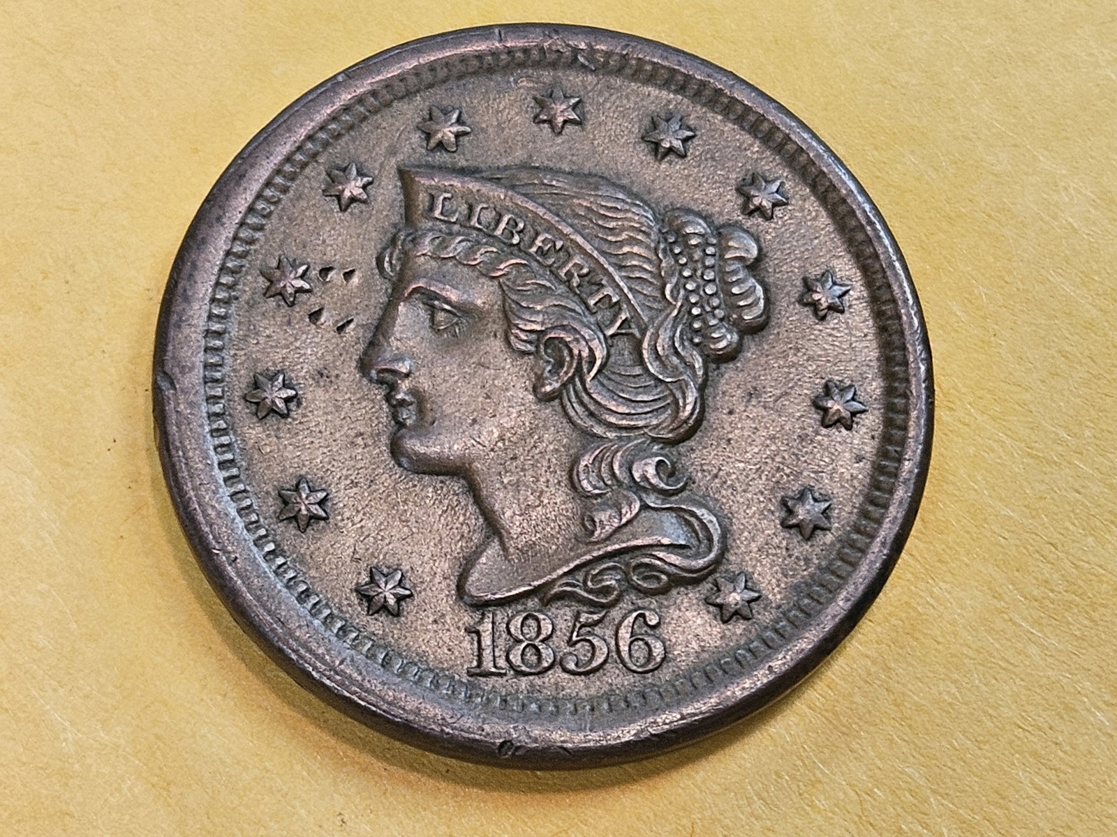 * Choice Brown Uncirculated 1856 Braided Hair Large cent - 3