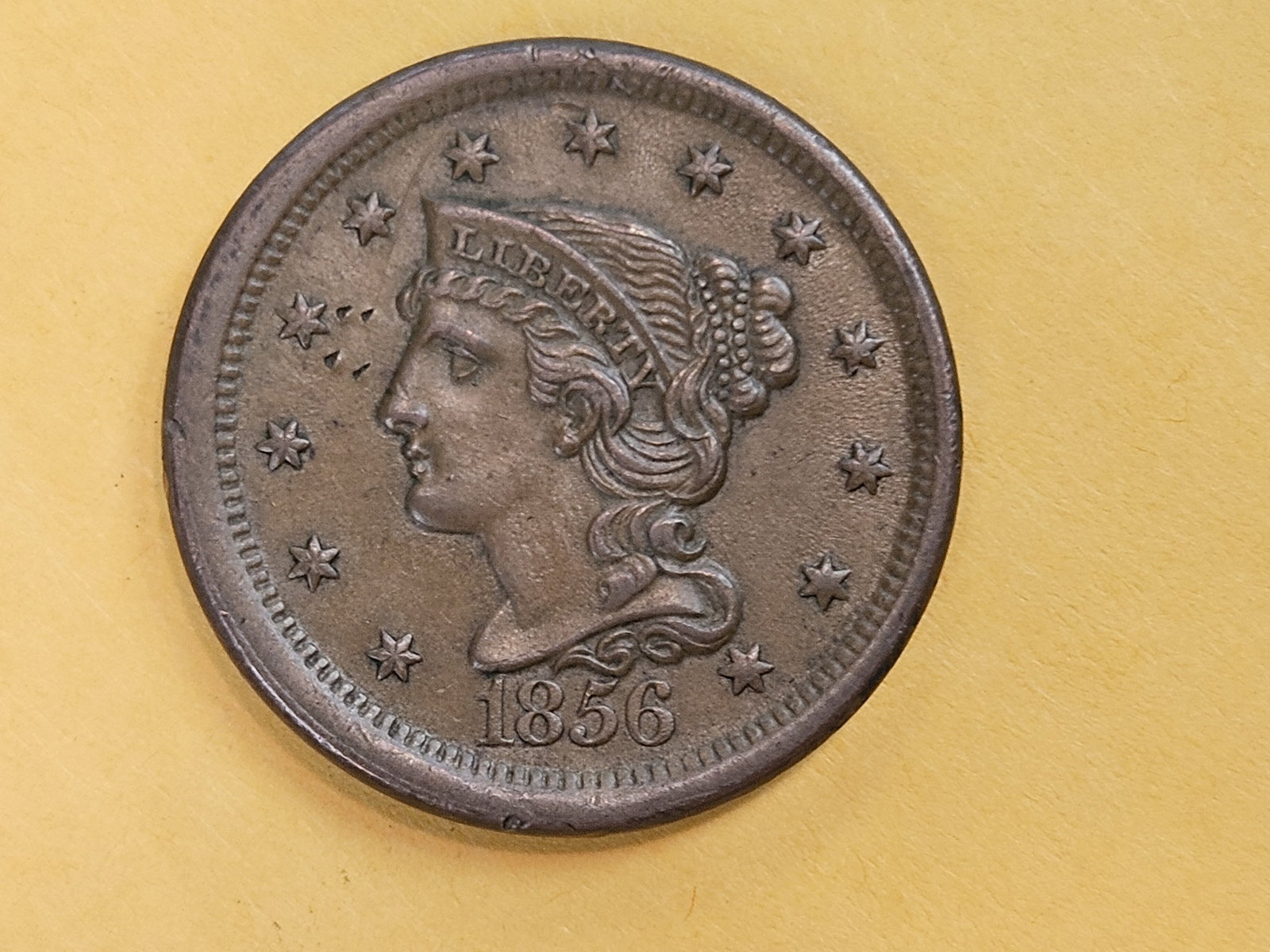 * Choice Brown Uncirculated 1856 Braided Hair Large cent - 4