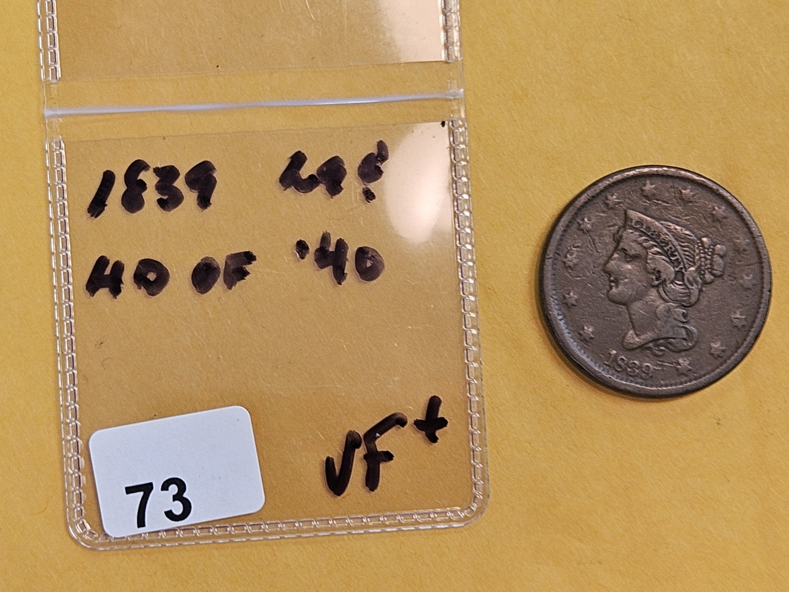 1839 Large cent in Very fine plus - 2