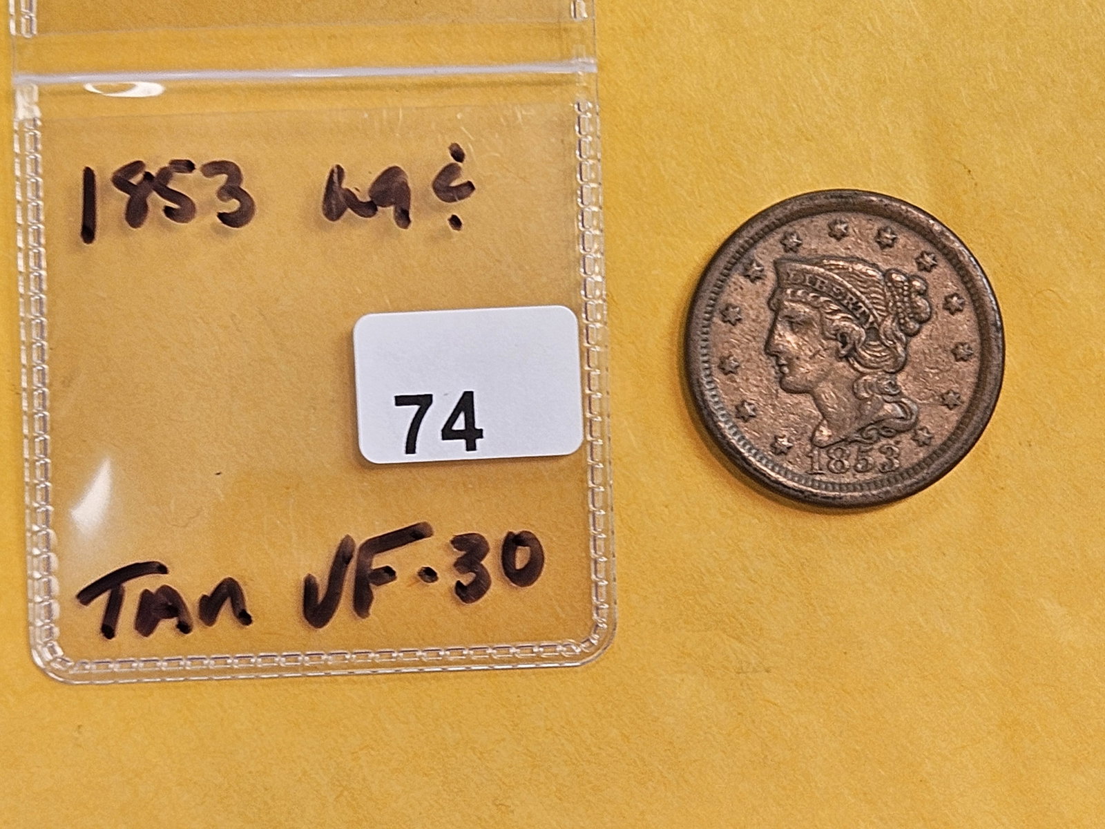 1853 Braided hair large Cent in Very Fine plus - details - 2