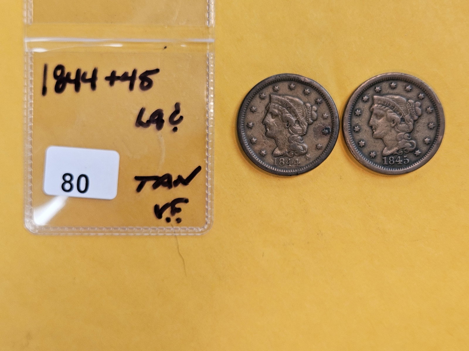 1844 and 1845 Braided Hair large cents - 2
